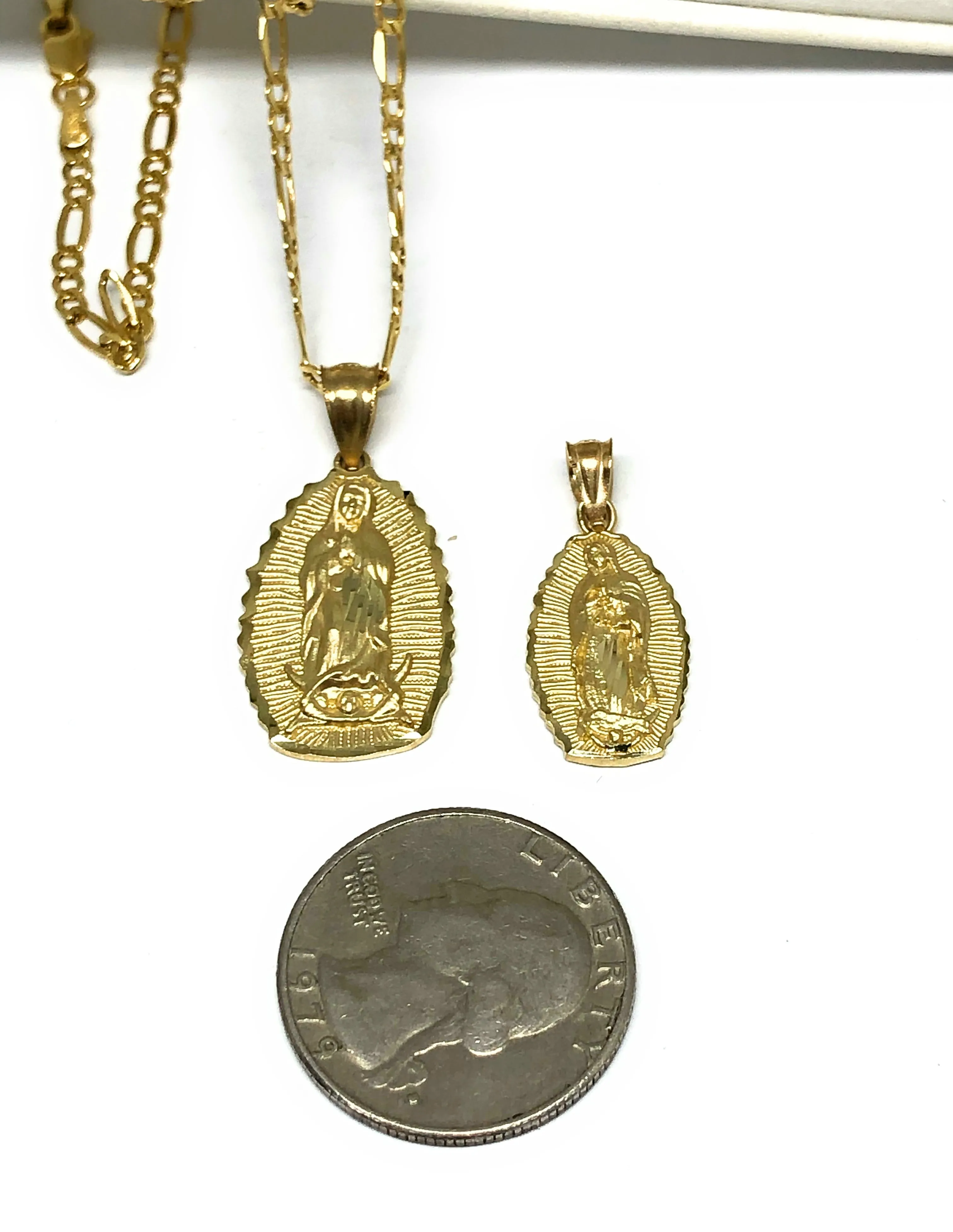 10k Solid Gold Classic Virrgin Mary Pendant Necklace Virrgen Gaudalupe Chain (MED, SM,XS)