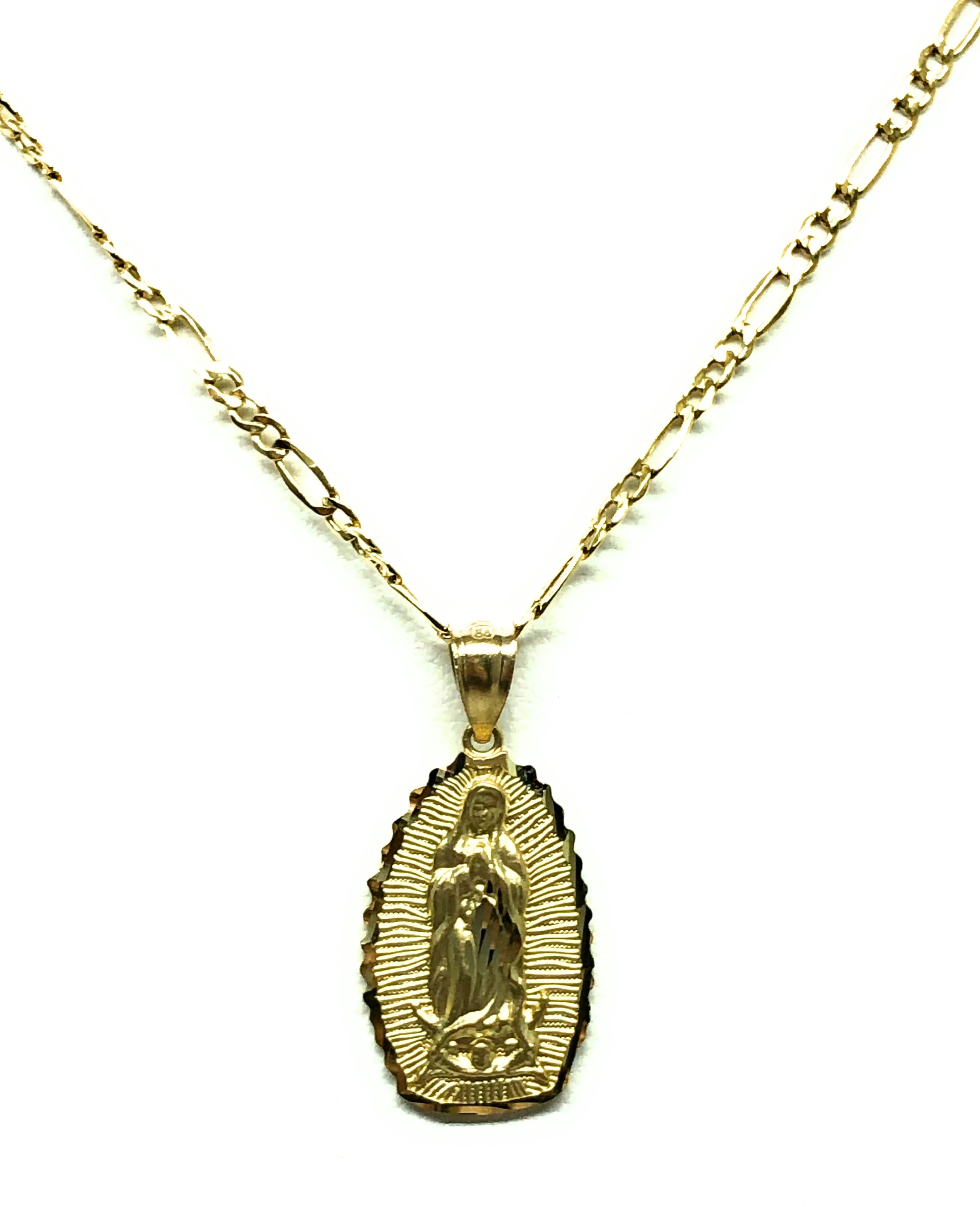 10k Solid Gold Classic Virrgin Mary Pendant Necklace Virrgen Gaudalupe Chain (MED, SM,XS)