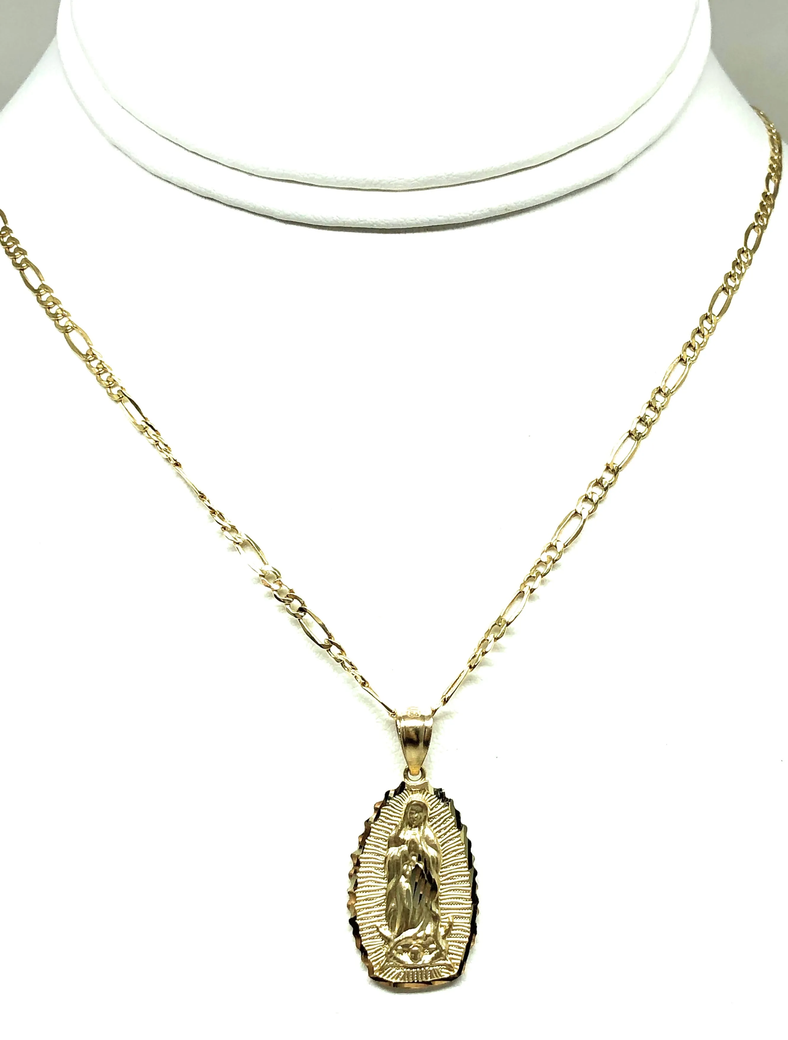 10k Solid Gold Classic Virrgin Mary Pendant Necklace Virrgen Gaudalupe Chain (MED, SM,XS)