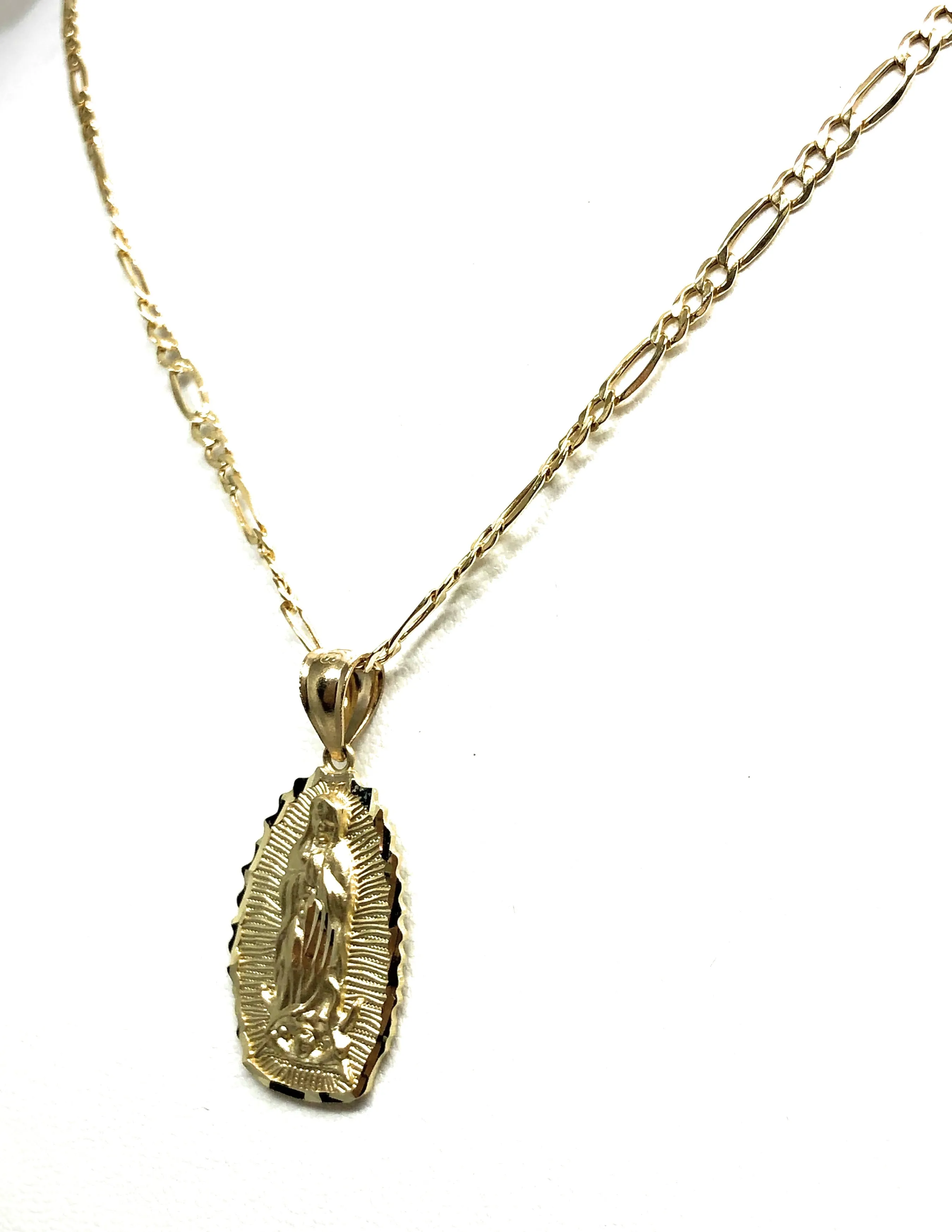 10k Solid Gold Classic Virrgin Mary Pendant Necklace Virrgen Gaudalupe Chain (MED, SM,XS)