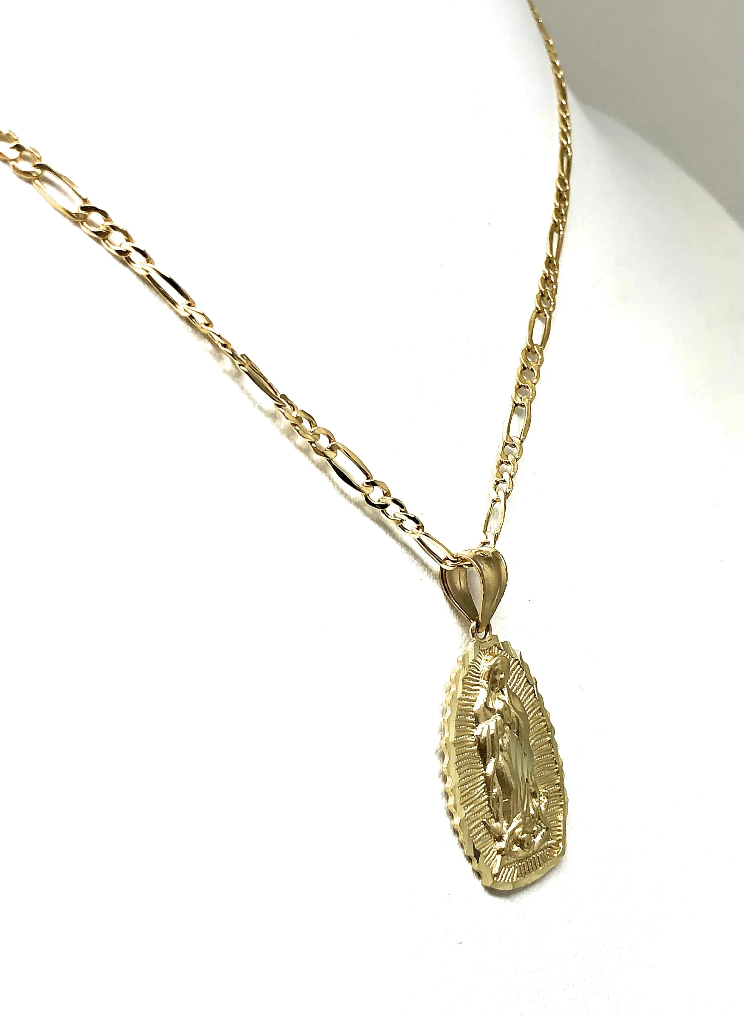 10k Solid Gold Classic Virrgin Mary Pendant Necklace Virrgen Gaudalupe Chain (MED, SM,XS)