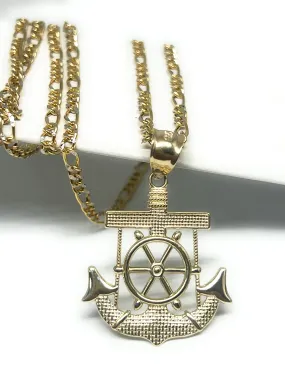 14k Solid Gold Yellow Classic Plain ANCHOR Pendant Necklace