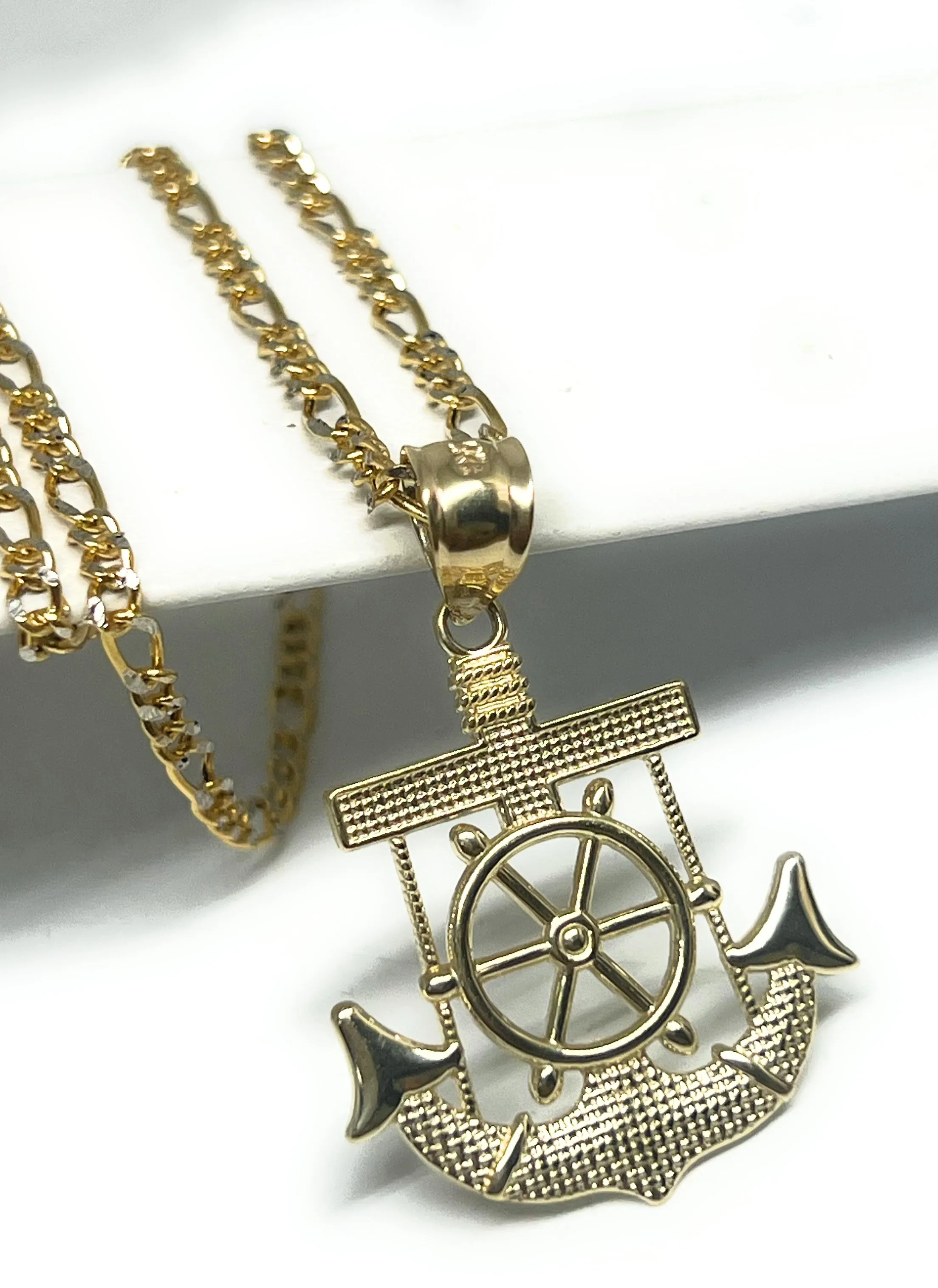 14k Solid Gold Yellow Classic Plain ANCHOR Pendant Necklace