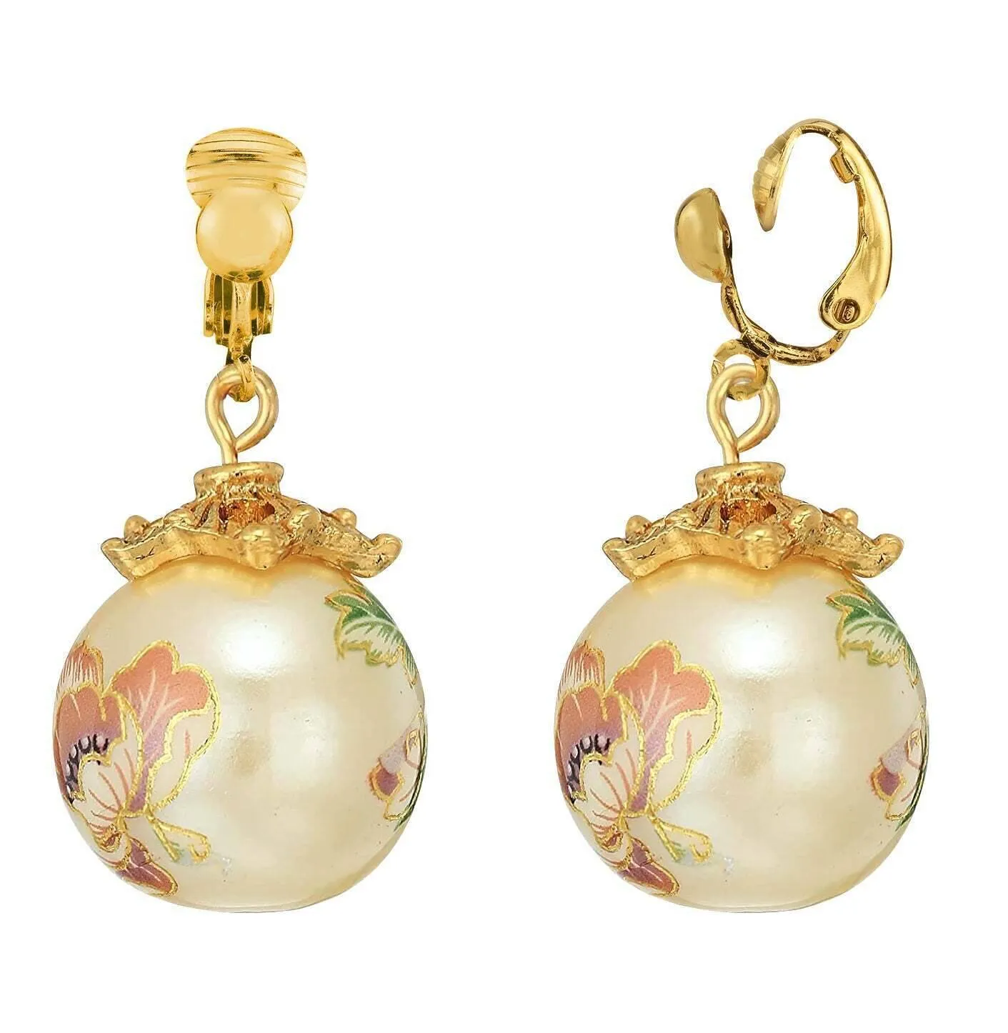 1928 Jewelry Pink Floral Faux Pearl Decal Drop Clip On Earrings