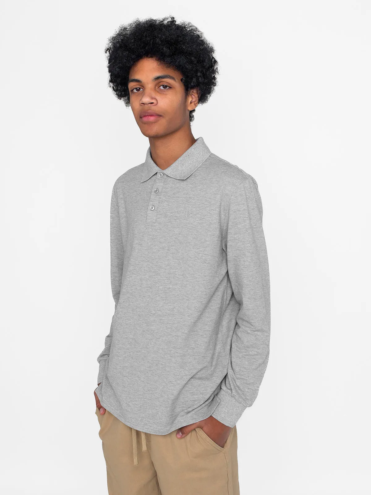 Adult Basic Long Sleeve Polo Shirt - Grey