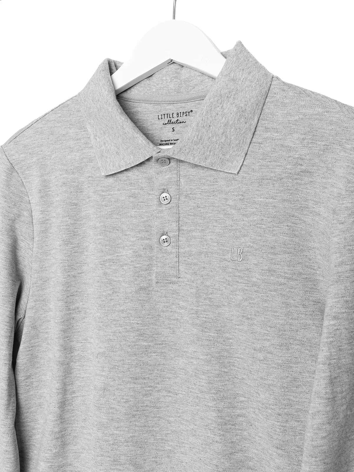 Adult Basic Long Sleeve Polo Shirt - Grey