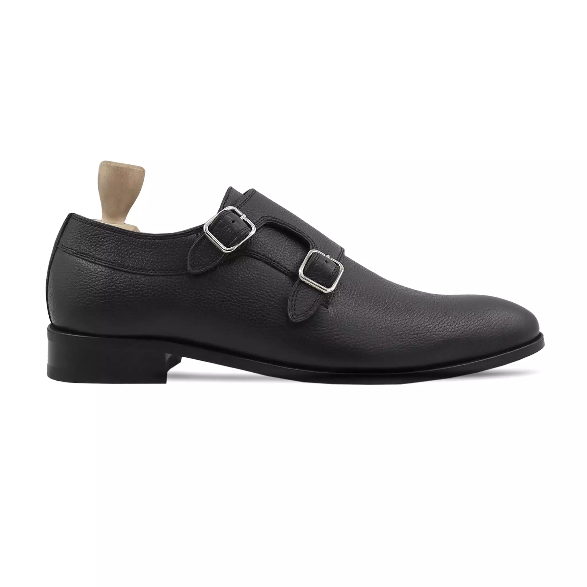 Akranes - Men's Black Pebble Grain Double Monkstrap Shoe