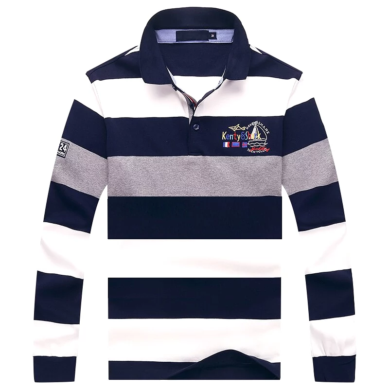 Ashore Shop Polo Shirt Men Long Sleeve High Quality Striped Pullovers Men 3D Embroidery Polo Shirts Tops