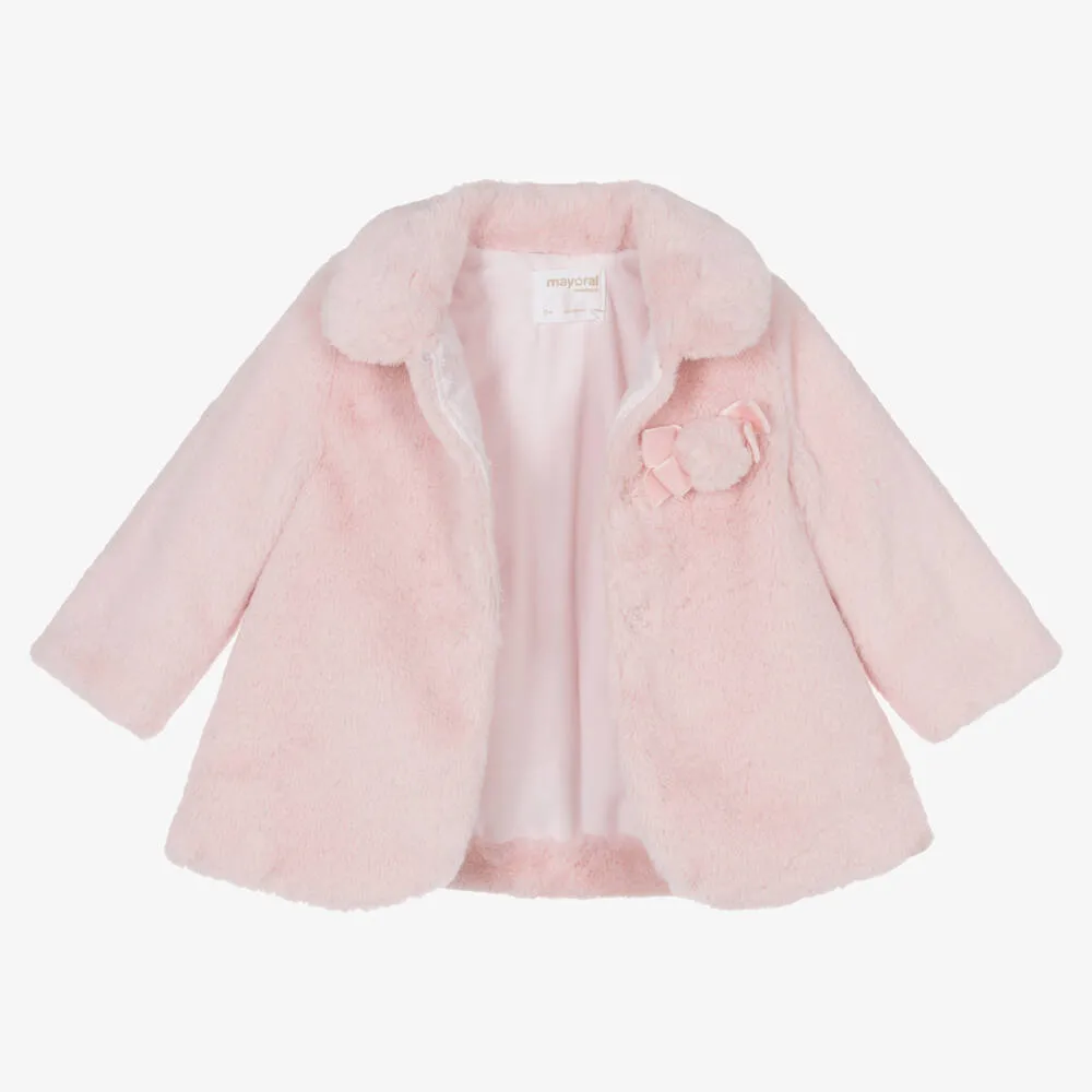 Baby Girls Pink Faux Fur Coat