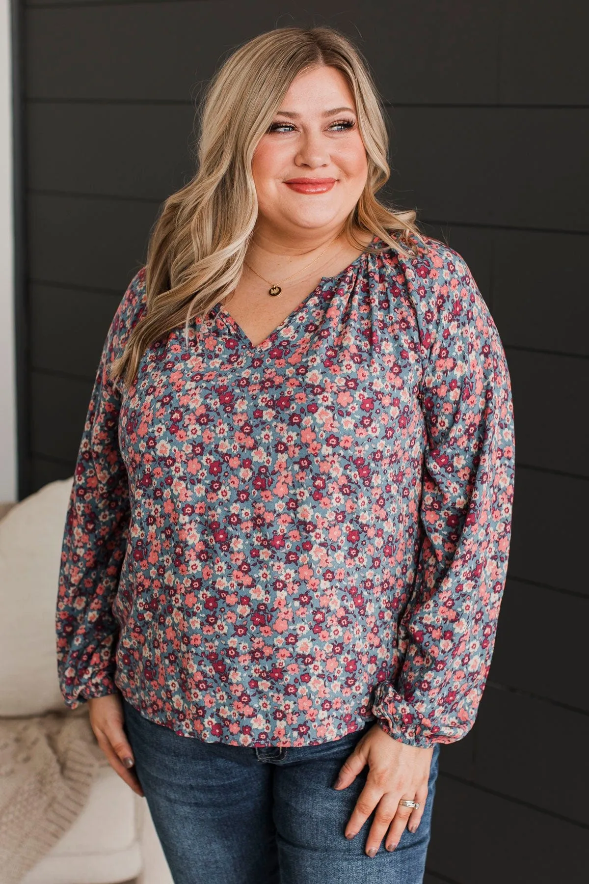 Back To Bliss Floral Blouse- Denim Blue