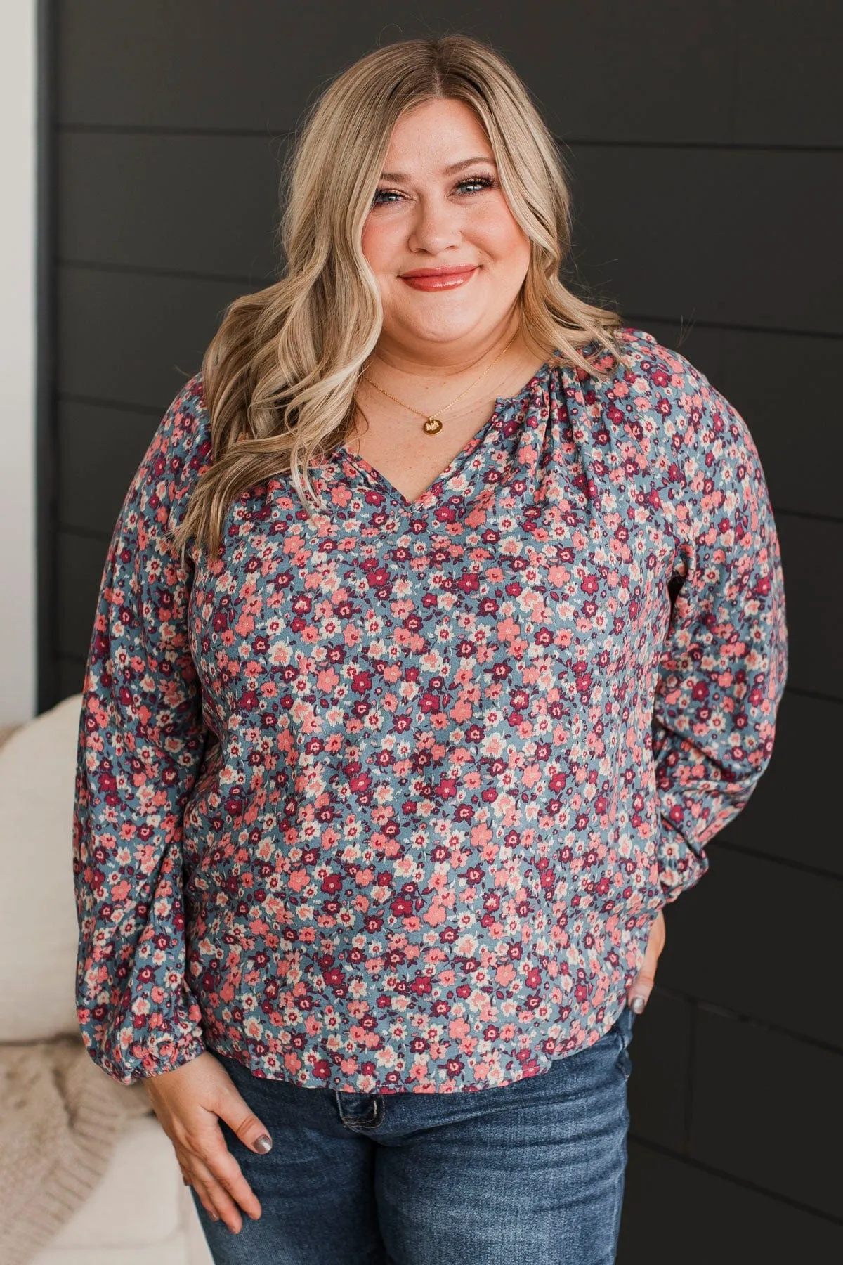 Back To Bliss Floral Blouse- Denim Blue