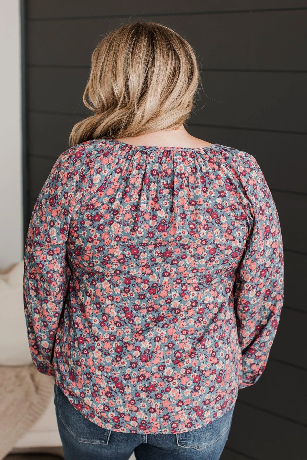 Back To Bliss Floral Blouse- Denim Blue