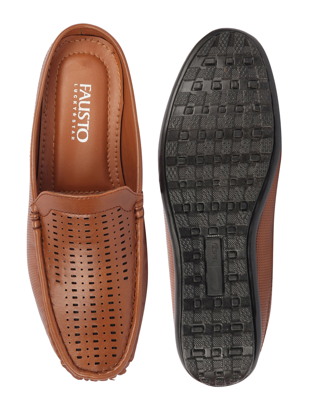 Basics Men Tan Back Open Laser Cut Design Textured Ethnic Casual Wedding Slip On Mules