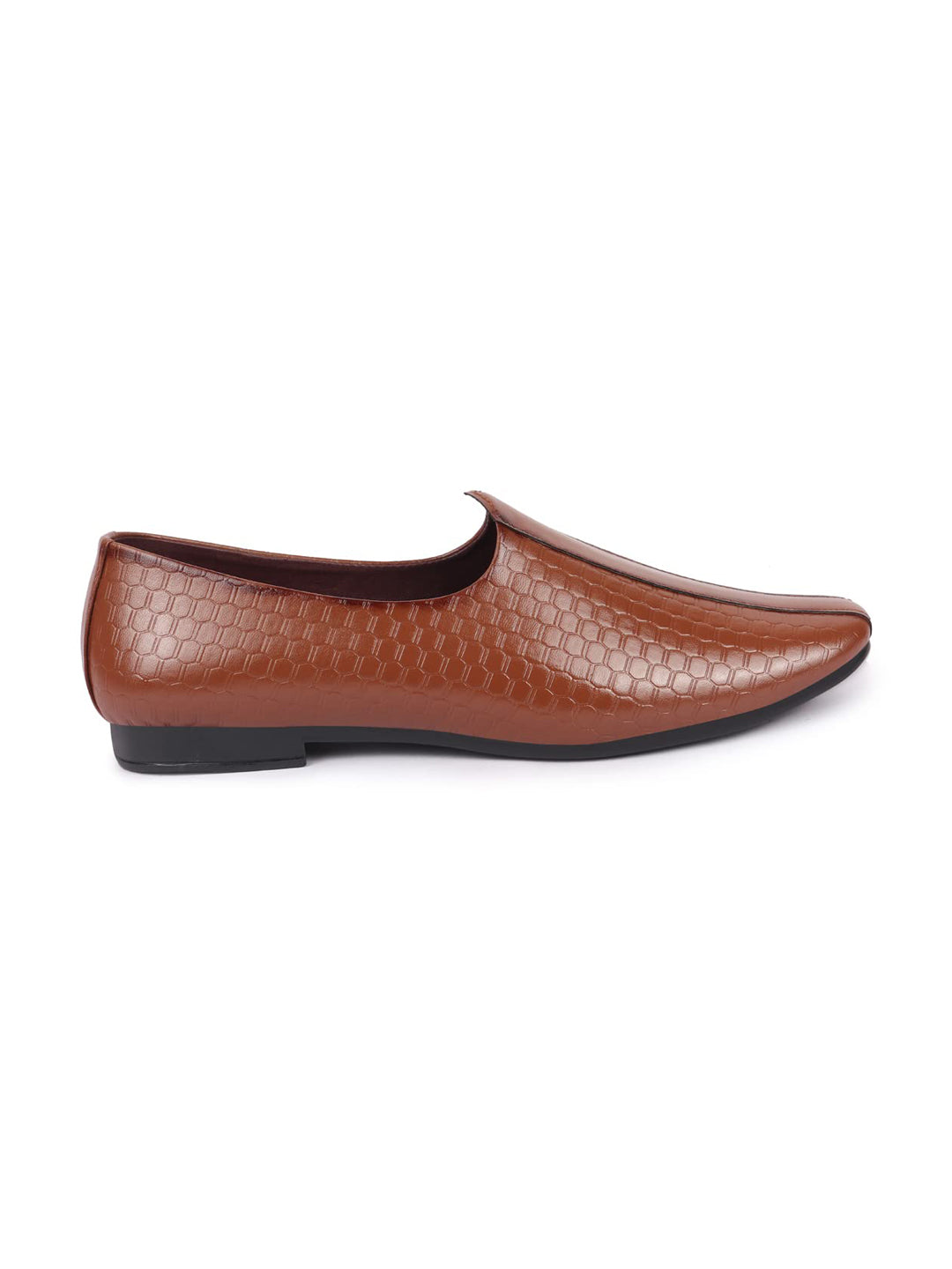 Basics Men Tan Embossed Design Ethnic Slip On Juttis and Mojaris