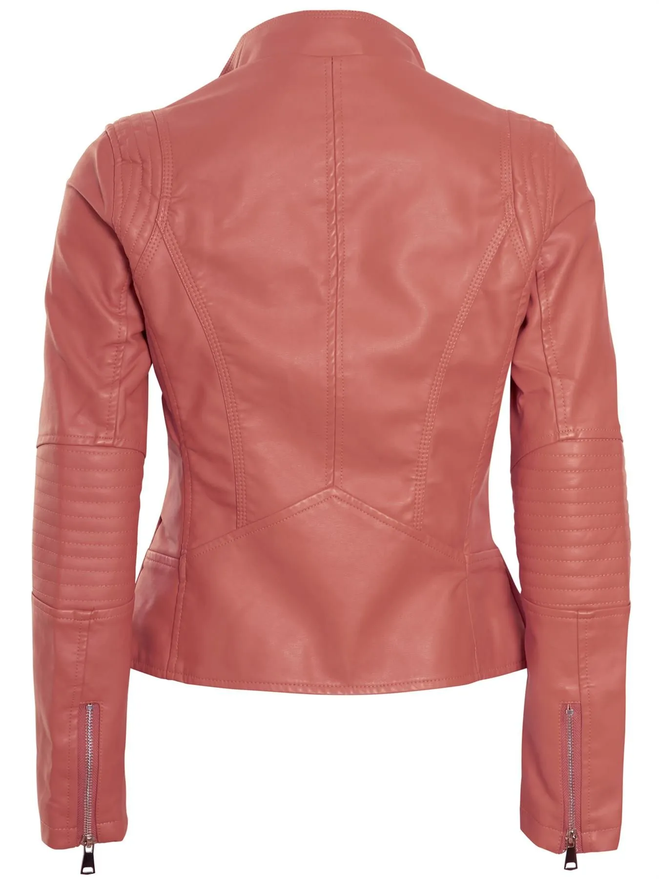 Biker Jacket in Faux Leather, Pink, Mustard, Black, UK Sizes 8 to 16