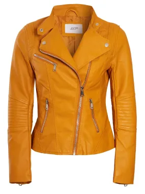 Biker Jacket in Faux Leather, Pink, Mustard, Black, UK Sizes 8 to 16