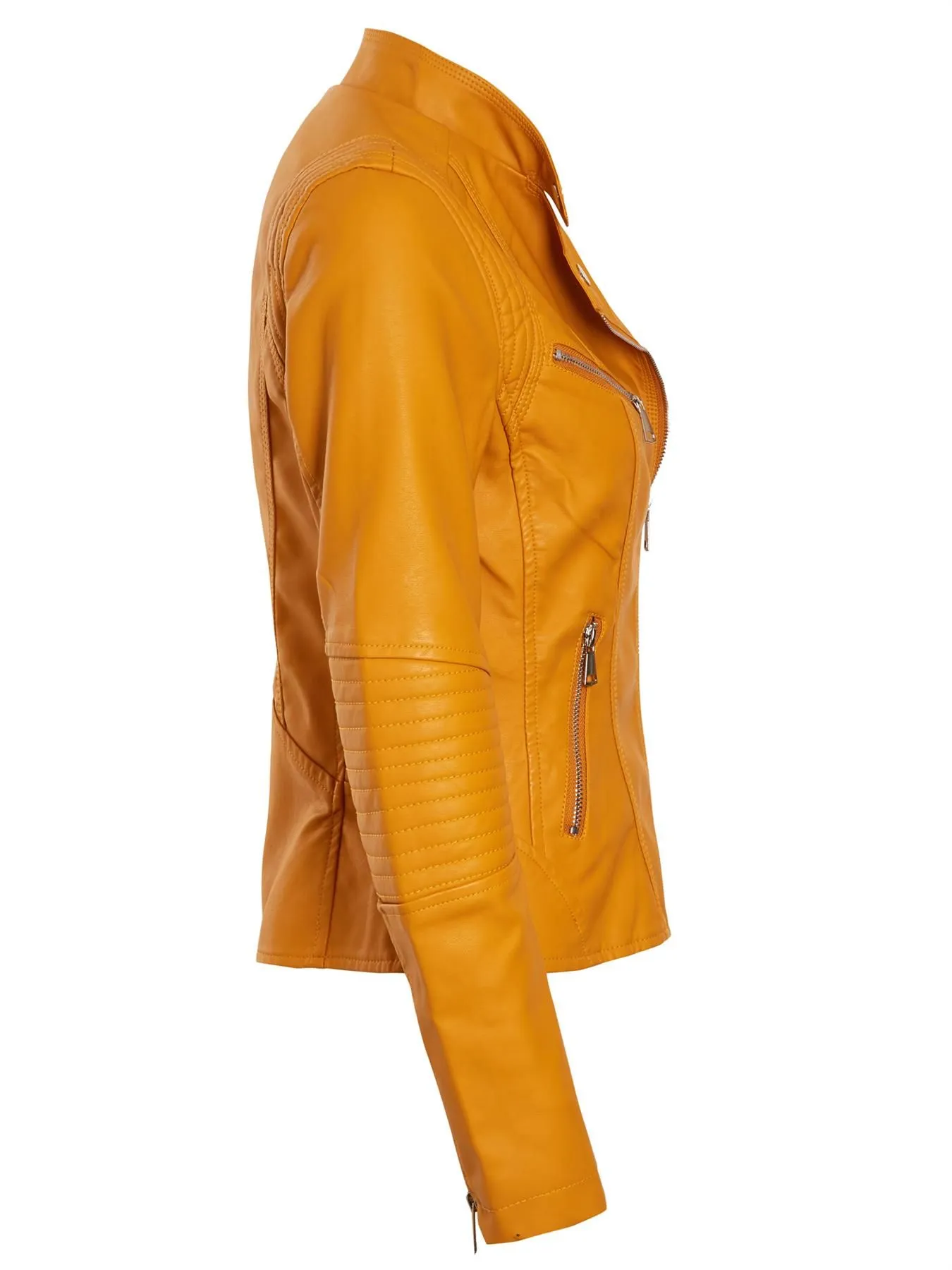 Biker Jacket in Faux Leather, Pink, Mustard, Black, UK Sizes 8 to 16