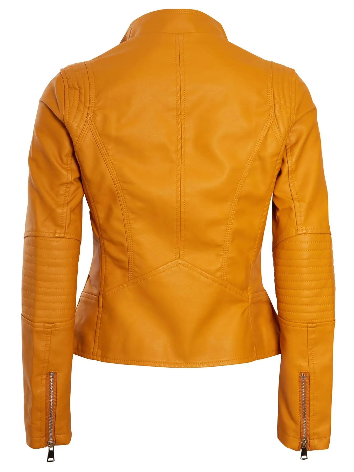 Biker Jacket in Faux Leather, Pink, Mustard, Black, UK Sizes 8 to 16