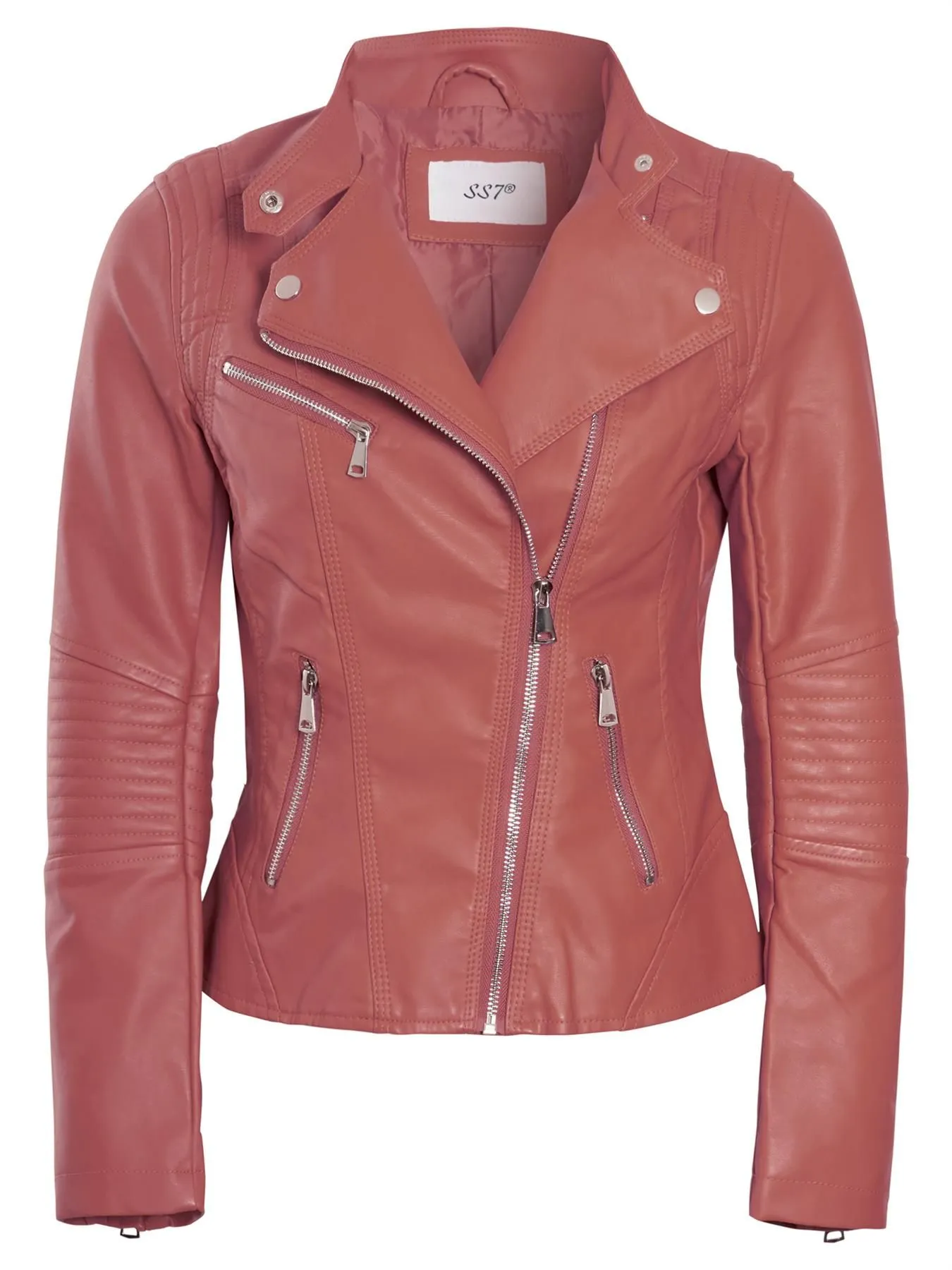 Biker Jacket in Faux Leather, Pink, Mustard, Black, UK Sizes 8 to 16