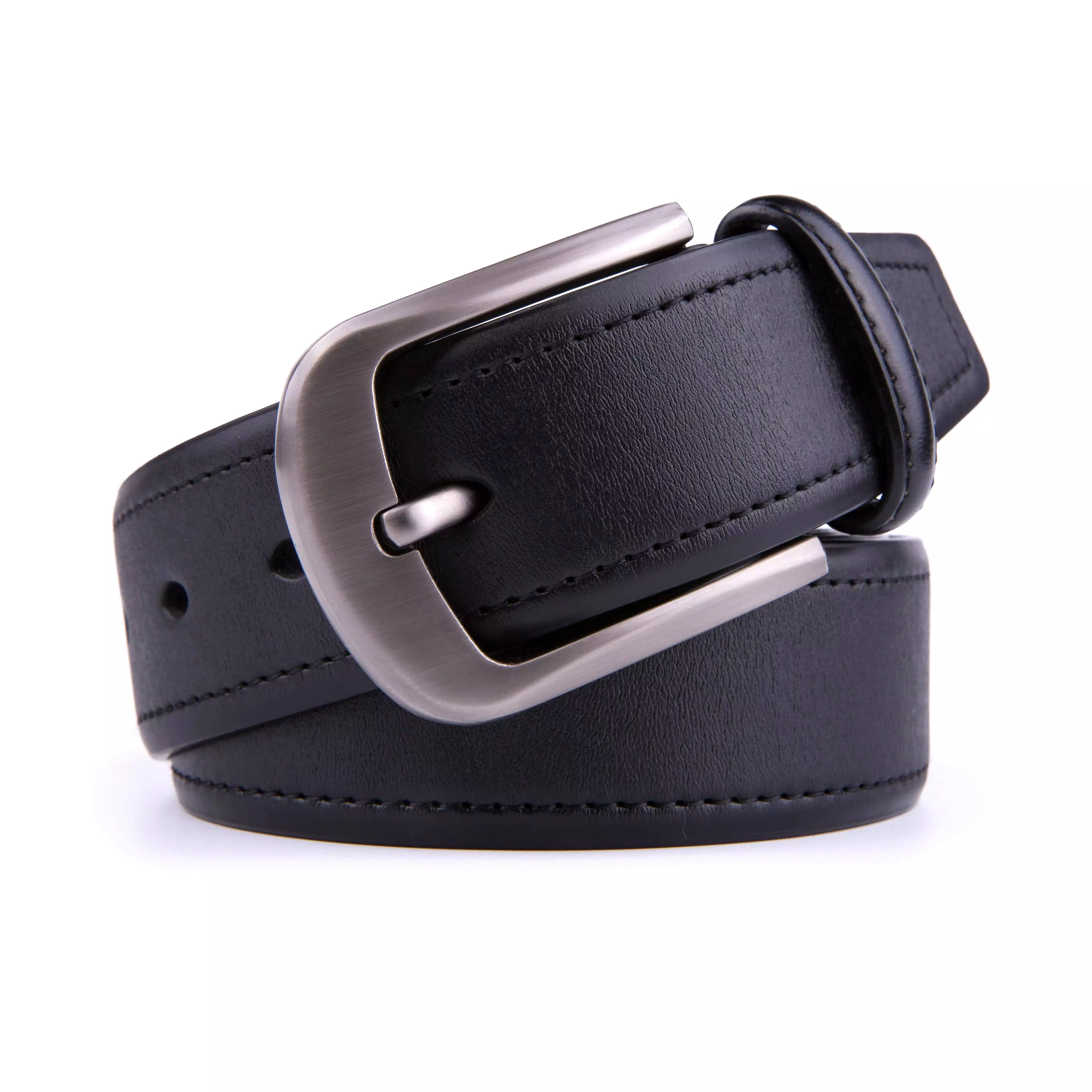 Braveman Men's Classic Genuine Leather Belt with Brushed Silver Buckle