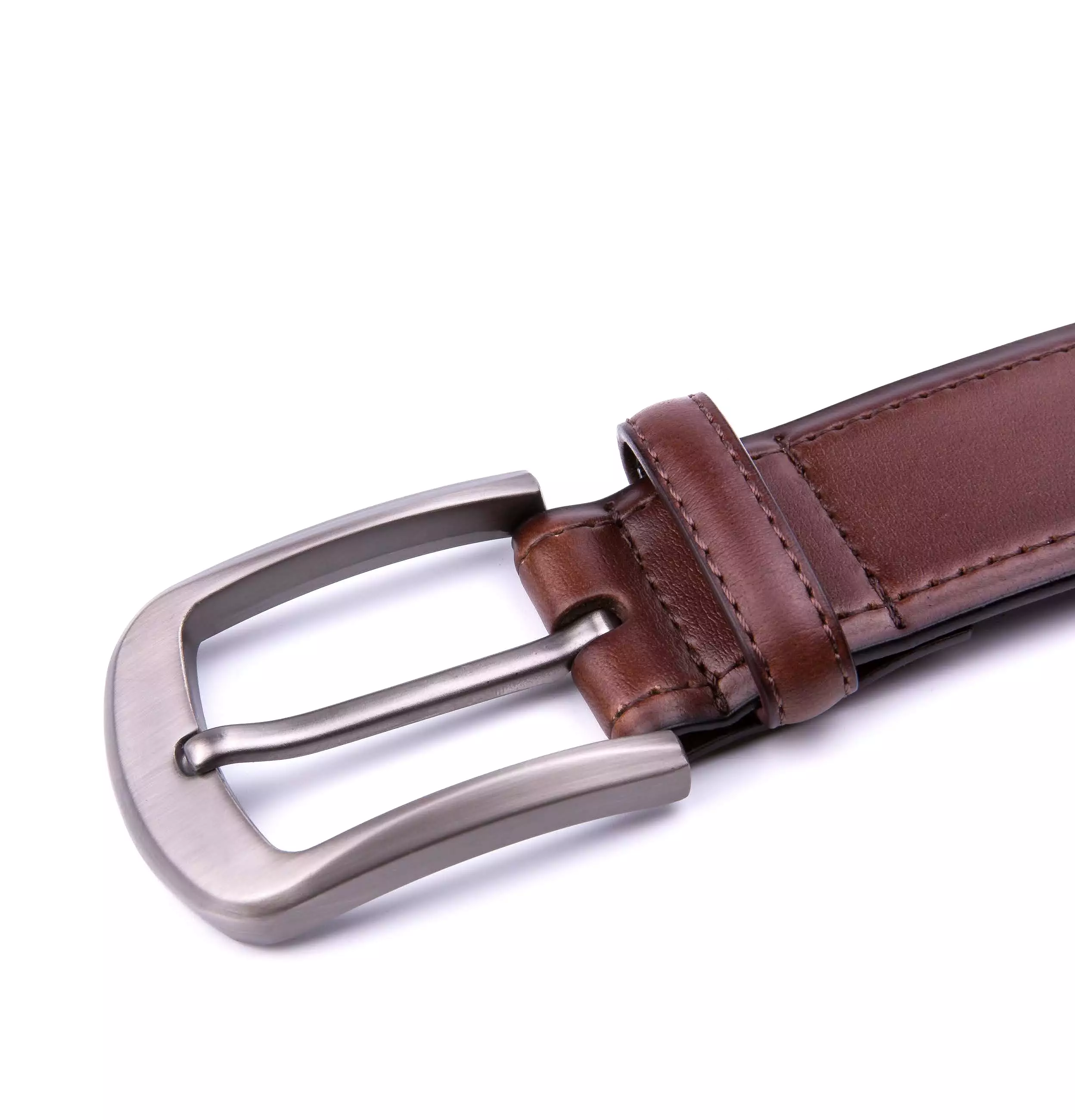 Braveman Men's Classic Genuine Leather Belt with Brushed Silver Buckle