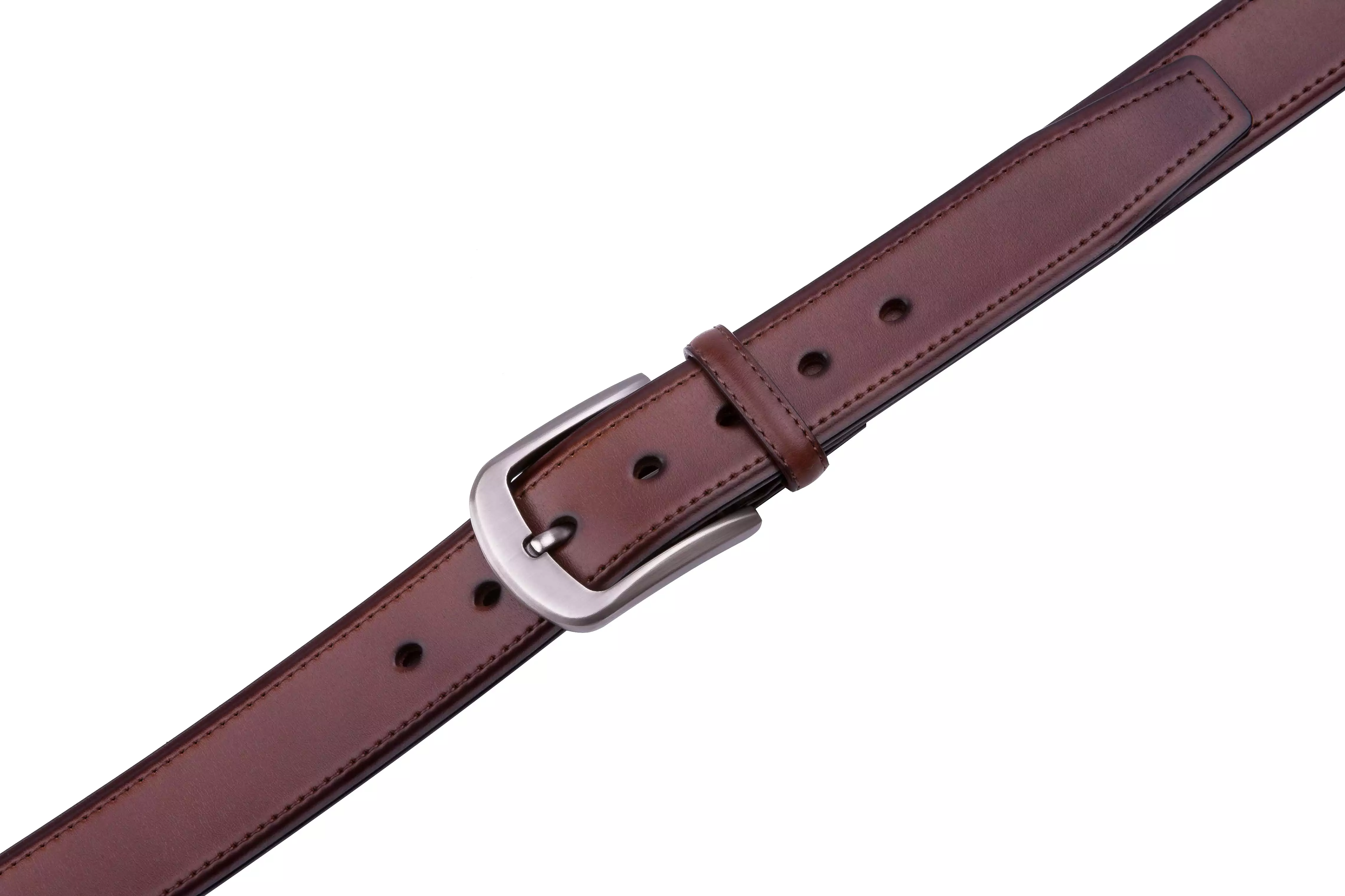 Braveman Men's Classic Genuine Leather Belt with Brushed Silver Buckle