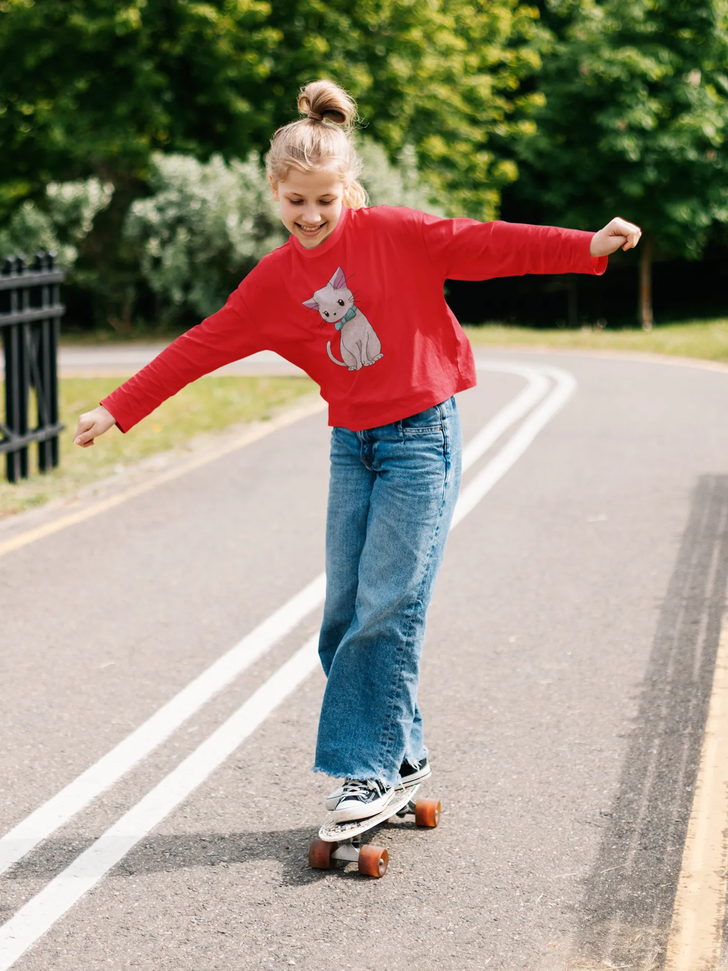 Cat with Bow Tie Youth Long Sleeve Tee