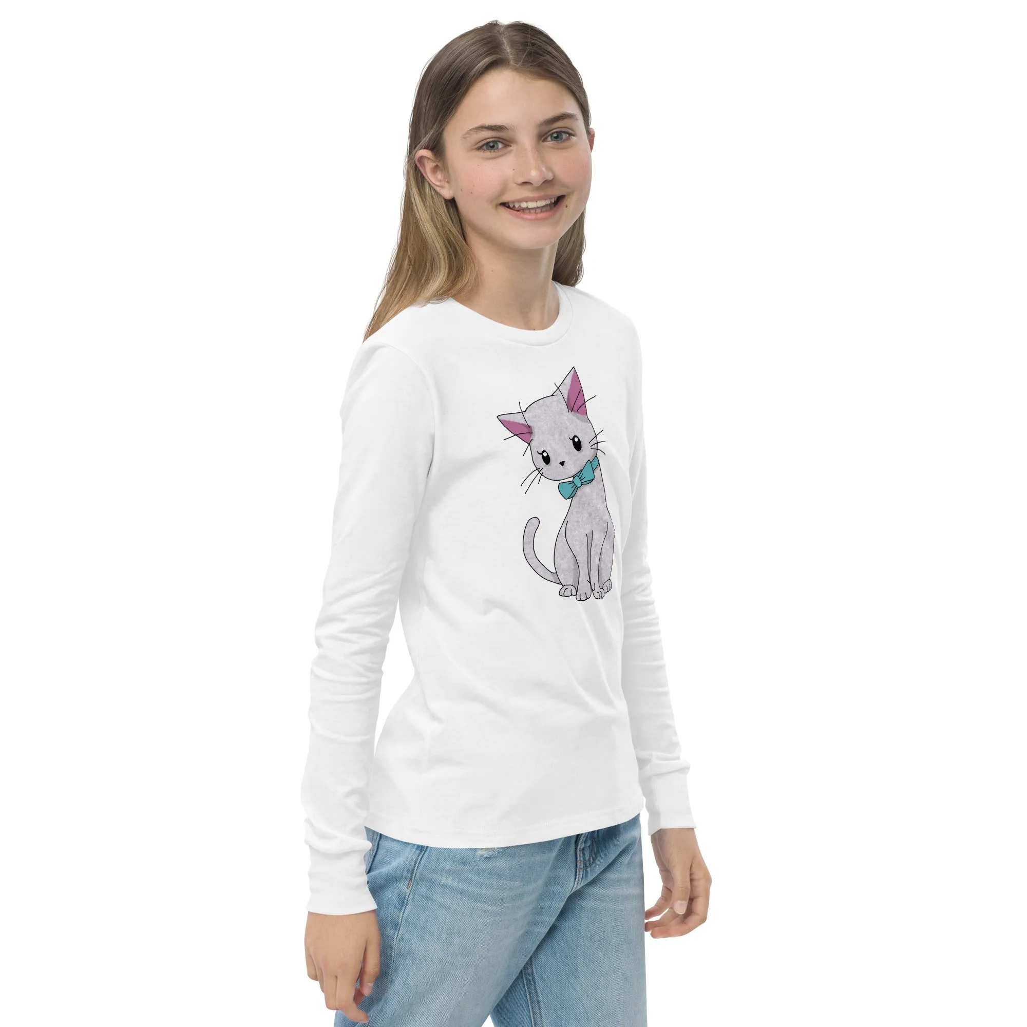 Cat with Bow Tie Youth Long Sleeve Tee