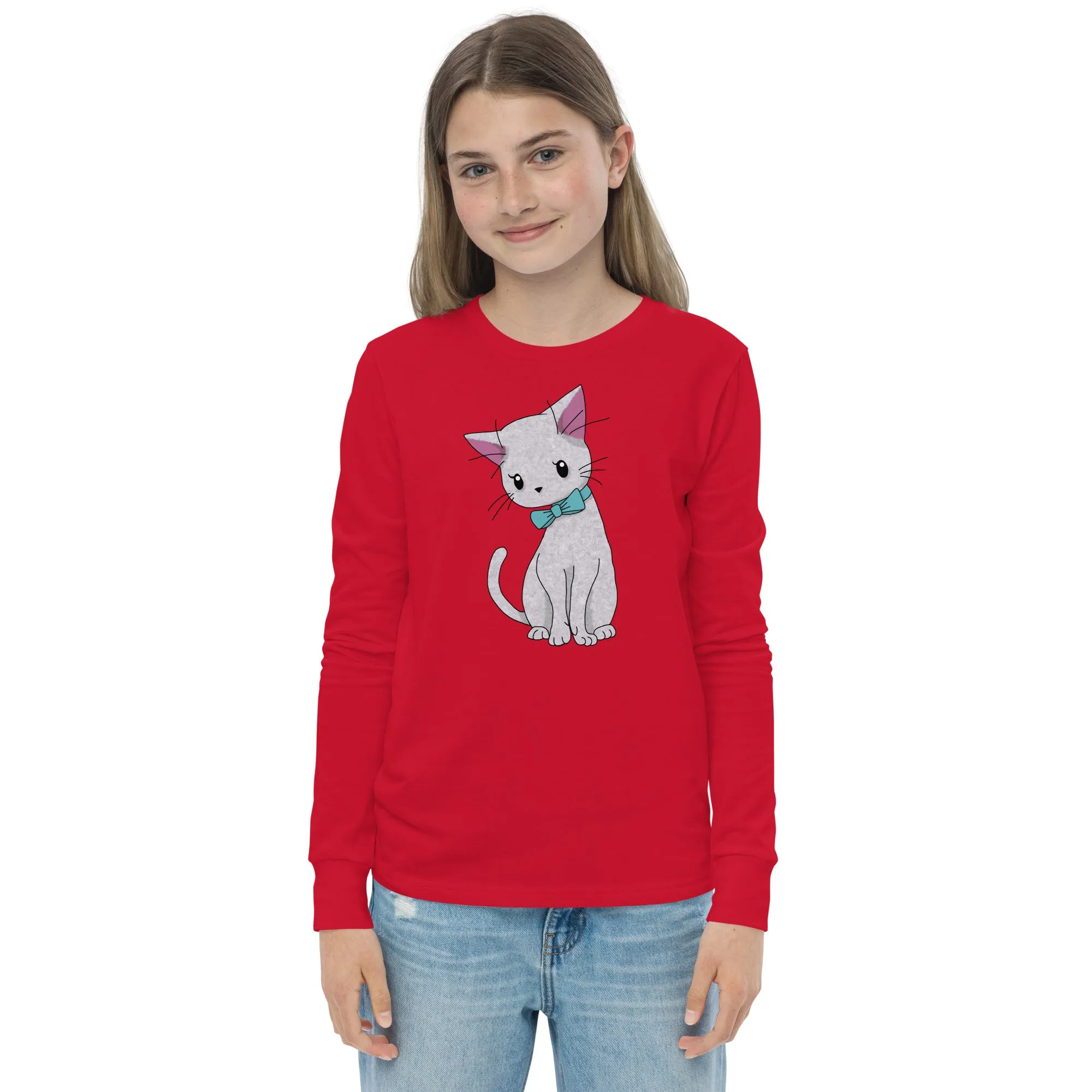 Cat with Bow Tie Youth Long Sleeve Tee