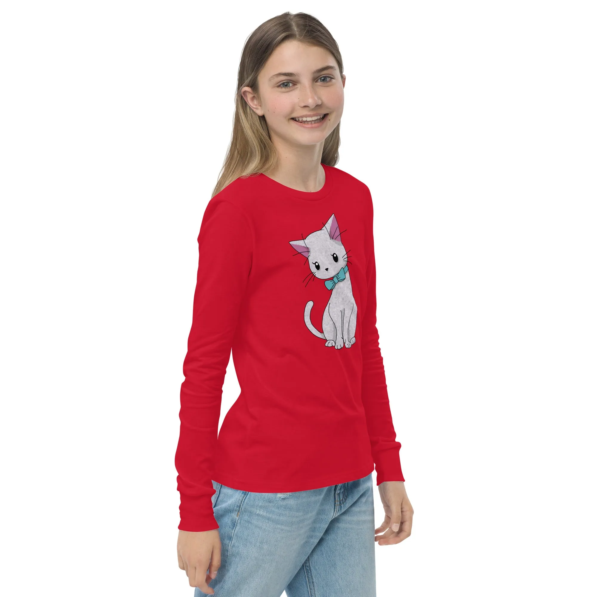 Cat with Bow Tie Youth Long Sleeve Tee