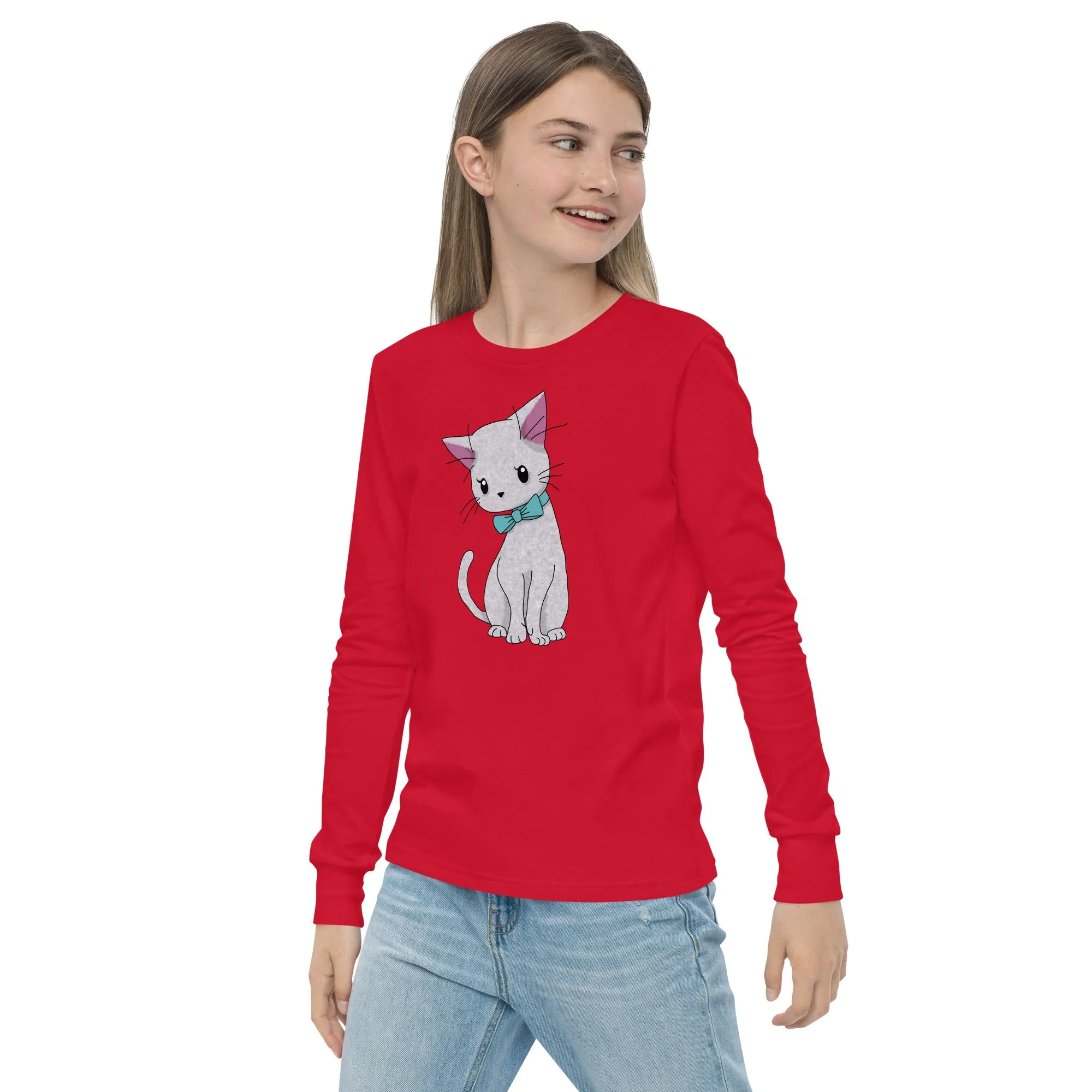 Cat with Bow Tie Youth Long Sleeve Tee