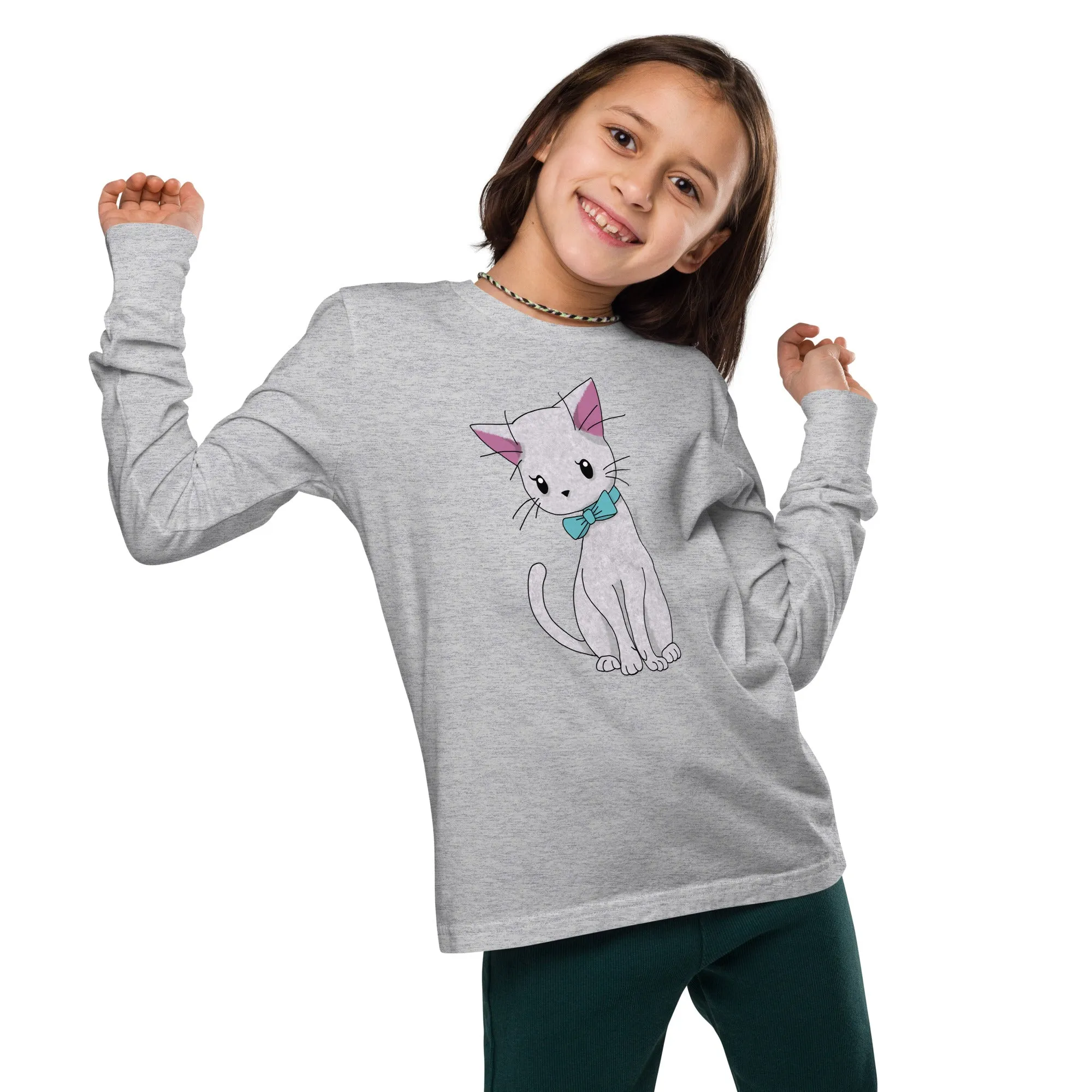 Cat with Bow Tie Youth Long Sleeve Tee