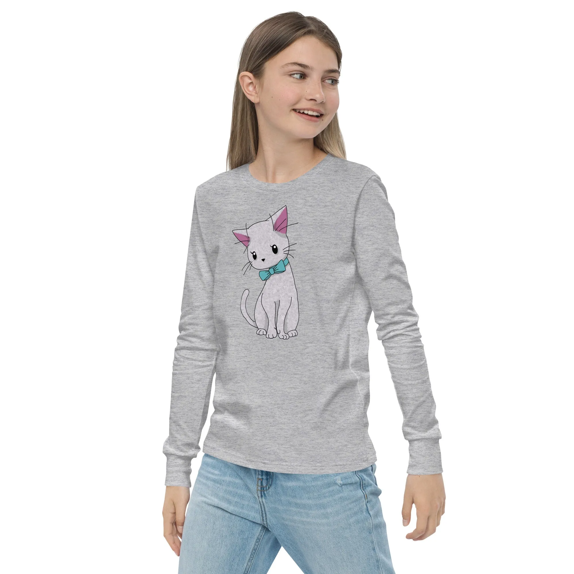 Cat with Bow Tie Youth Long Sleeve Tee