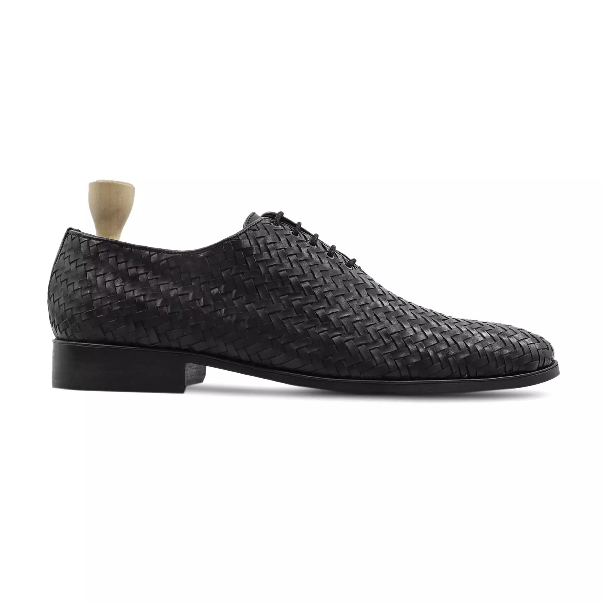 Ceria - Men's Black Hand Woven Calf Leather Wholecut Shoe