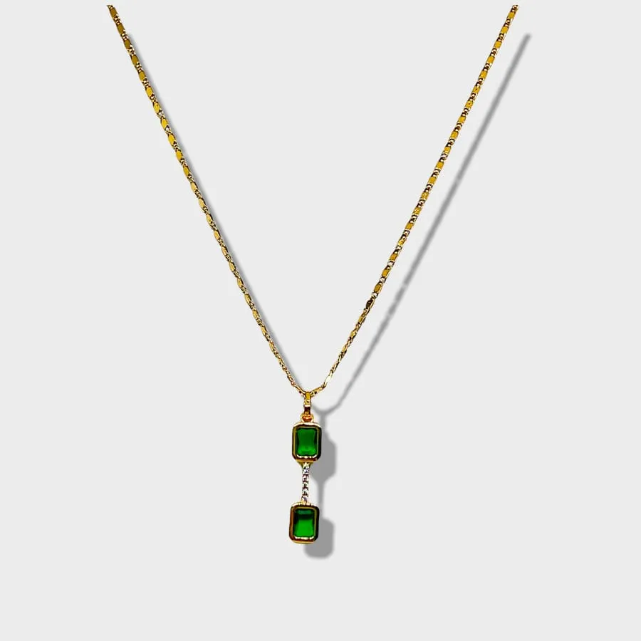 Cesme double faux emerald square stone necklace 18kts gold plated