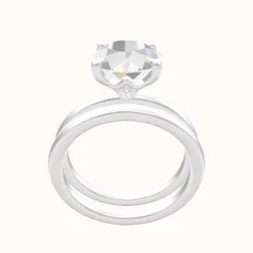 Classic Solitaire Engagement Ring With Crown Four Prong w. Surprise Diamond Head and Matching Band