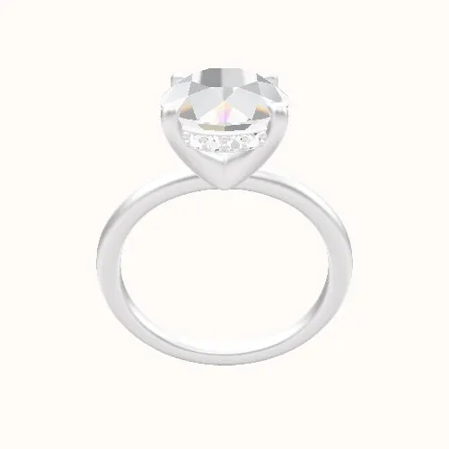 Classic Solitaire Engagement Ring With V Prong with Hidden Halo Head