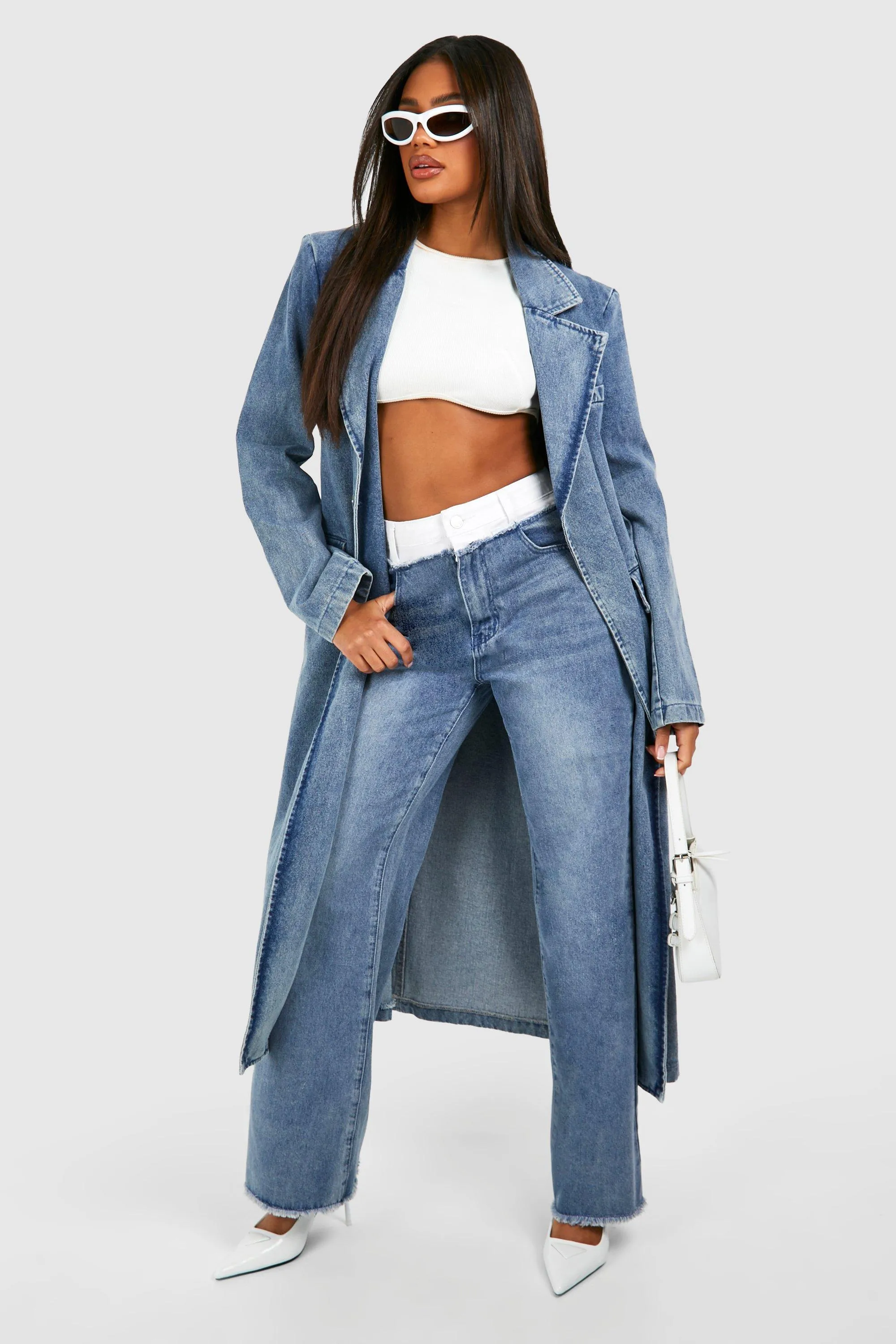 Contrast Waistband Wide Leg Jeans