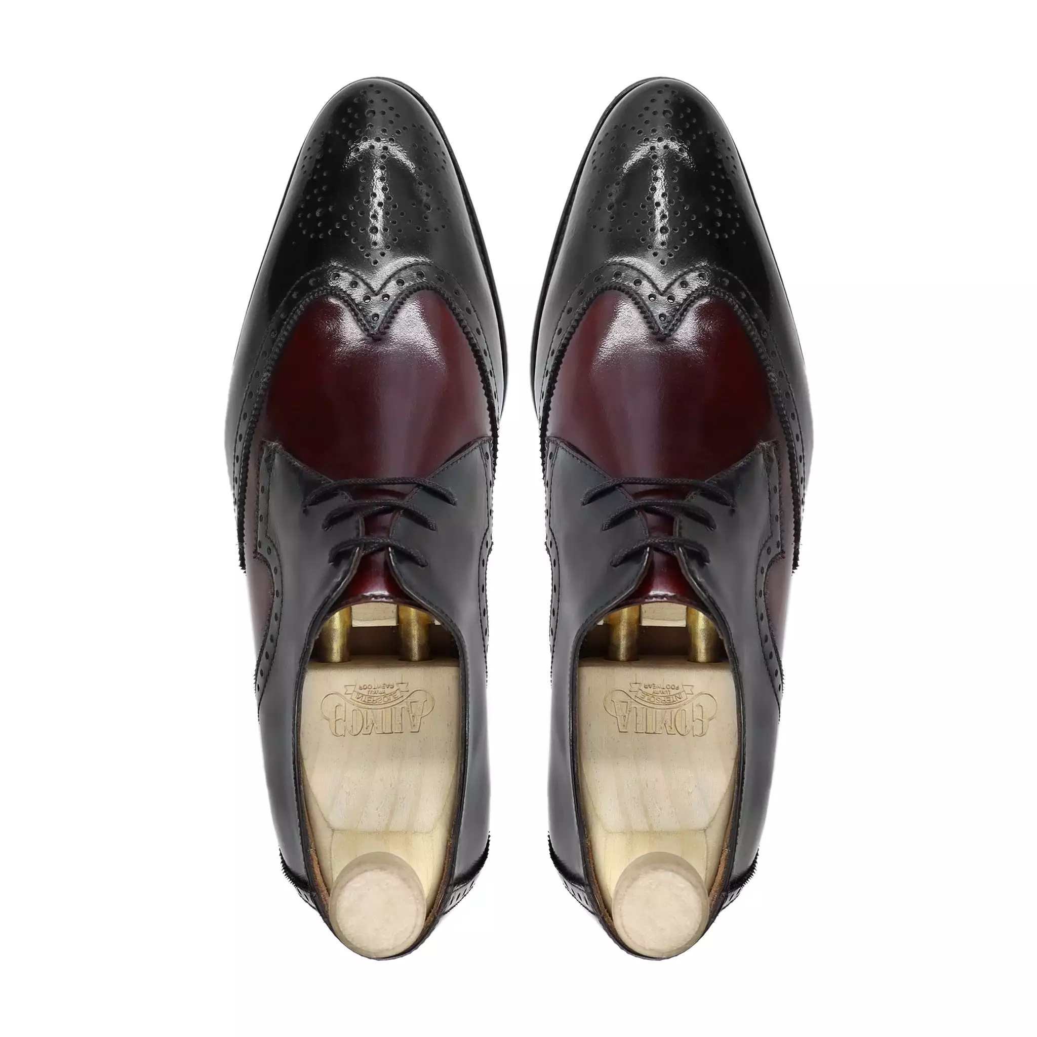 Cozmel - Men's Black and Oxblood Box Leather High Shine Derby Shoe