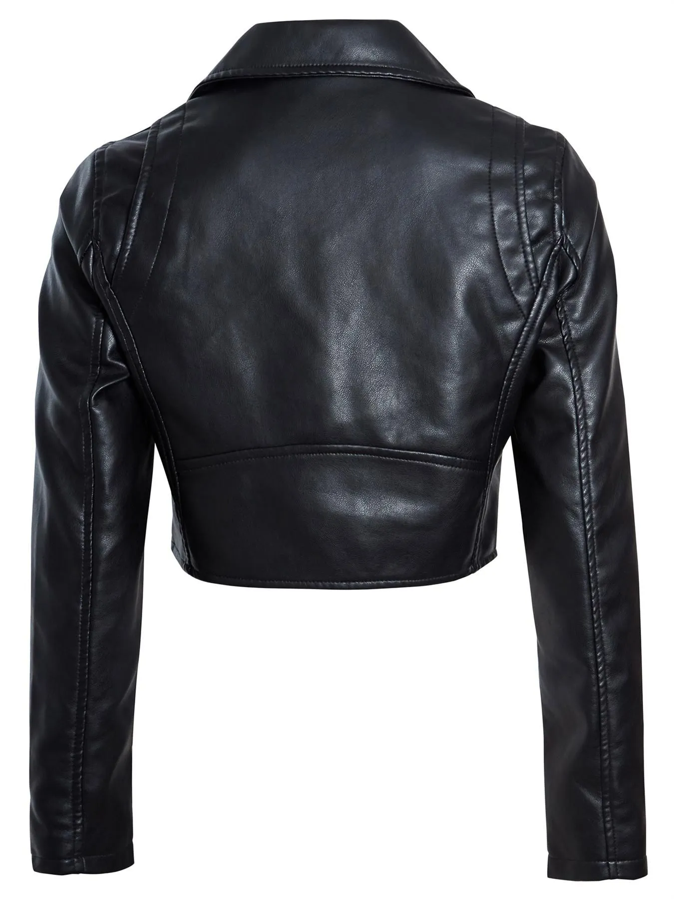 Cropped Biker Jacket in Faux Leather, Black, Off White, UK Sizes 8 to 14