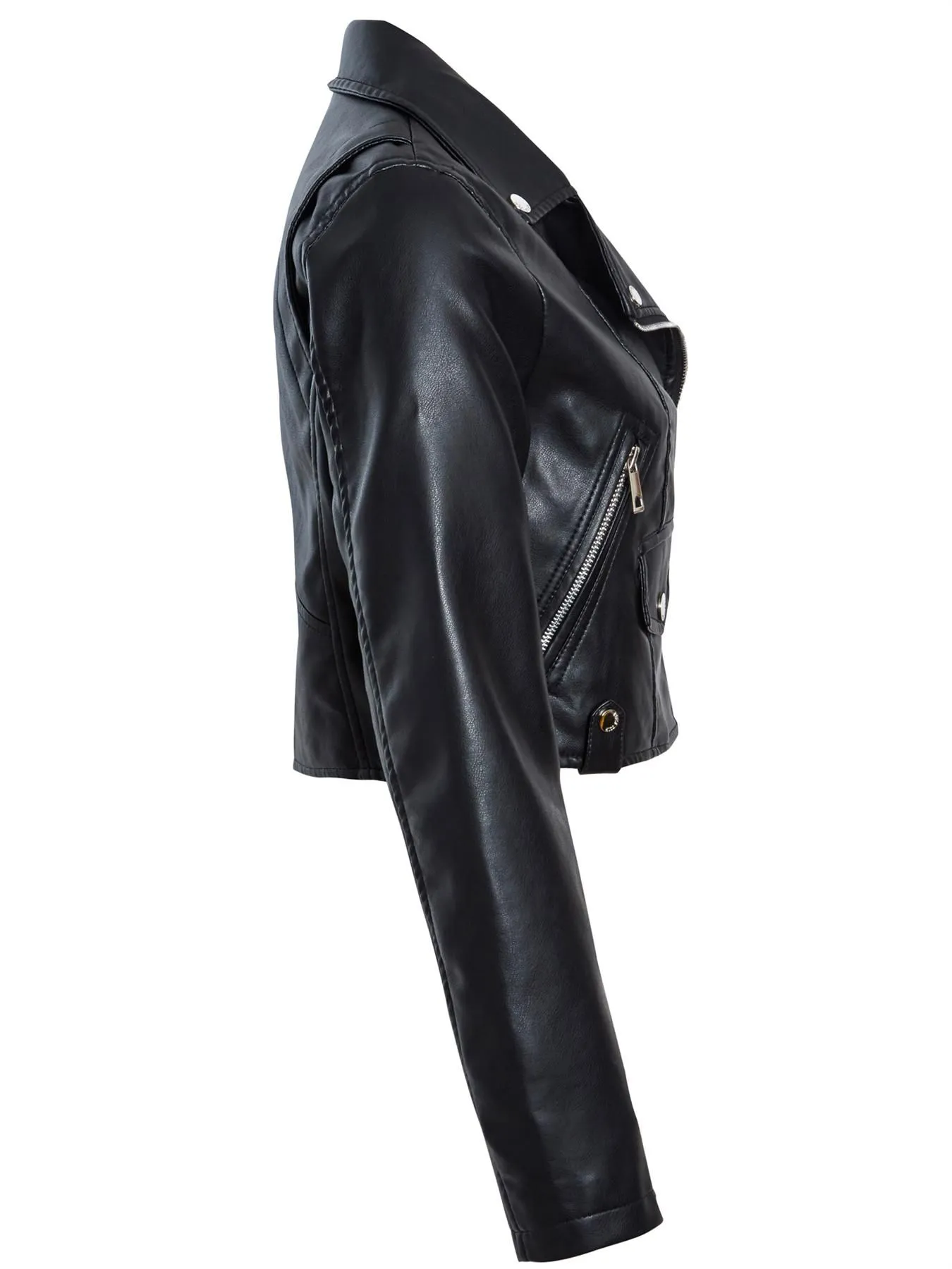 Cropped Biker Jacket in Faux Leather, Black, Off White, UK Sizes 8 to 14