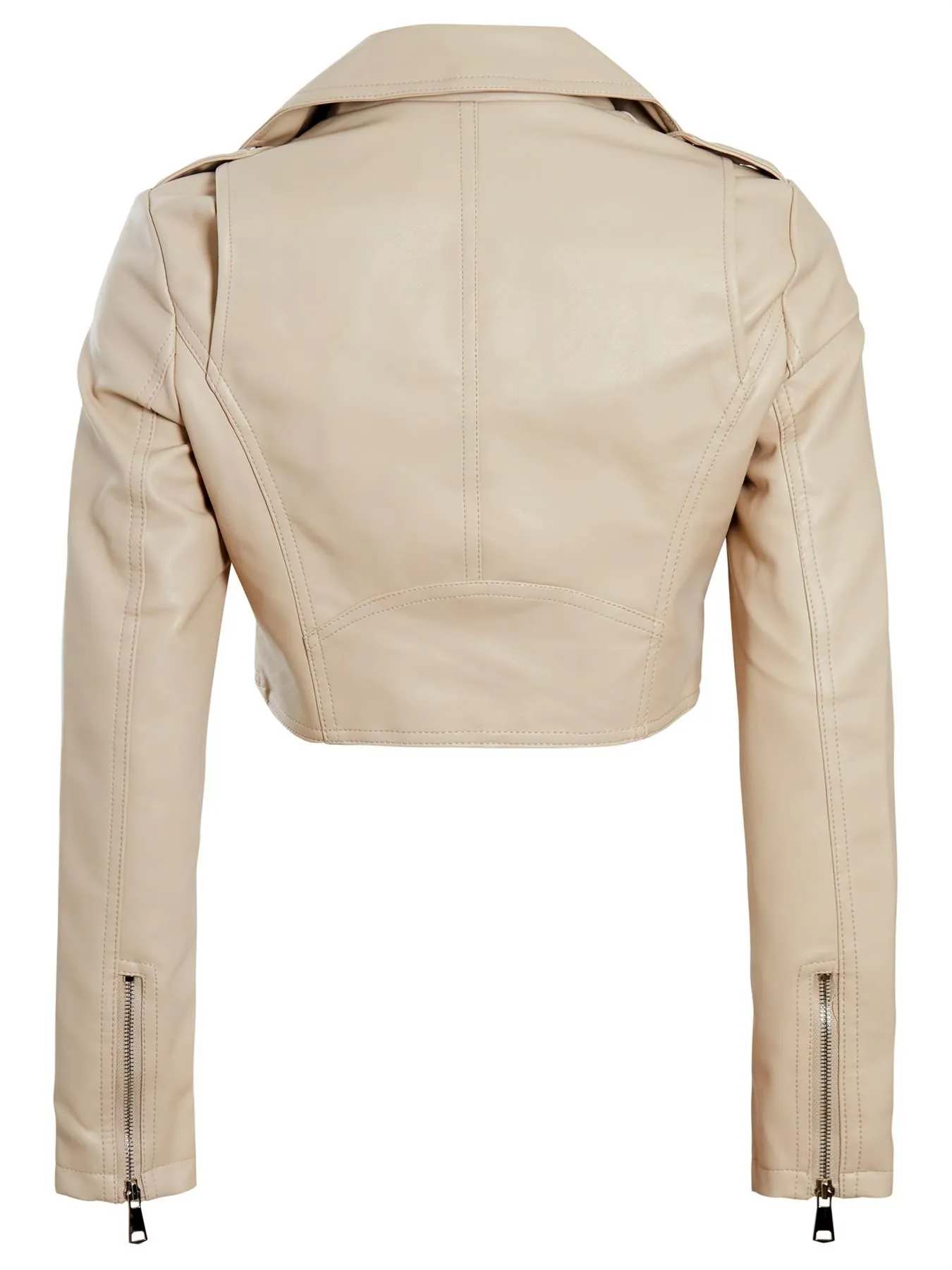 Cropped Slim Fit Faux leather Biker Jacket, Off White, Beige, Black, UK Sizes 8 to 14