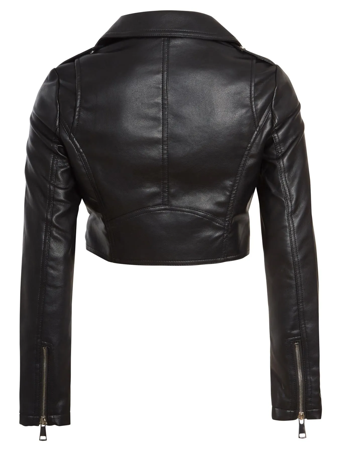 Cropped Slim Fit Faux leather Biker Jacket, Off White, Beige, Black, UK Sizes 8 to 14