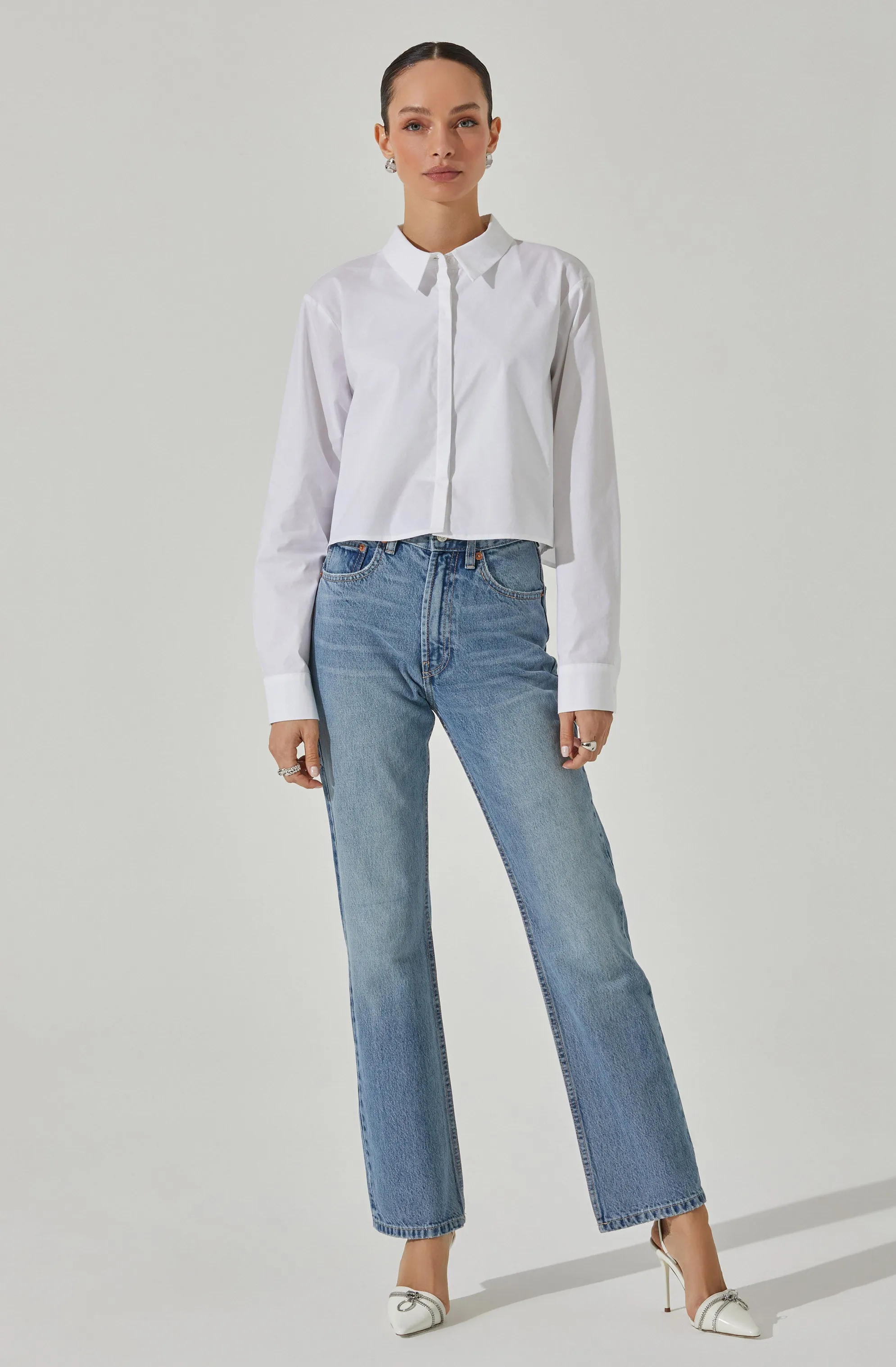 Cropped Tie Back Collared Shirt