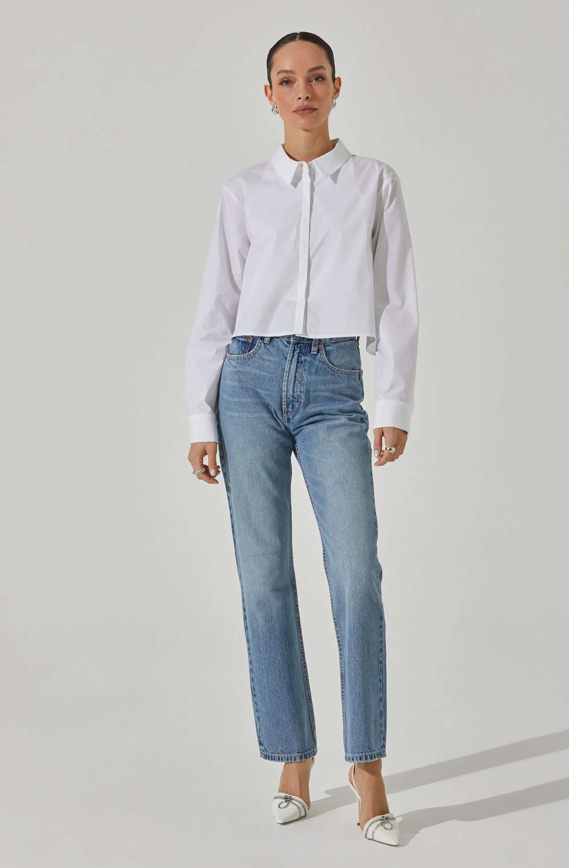 Cropped Tie Back Collared Shirt