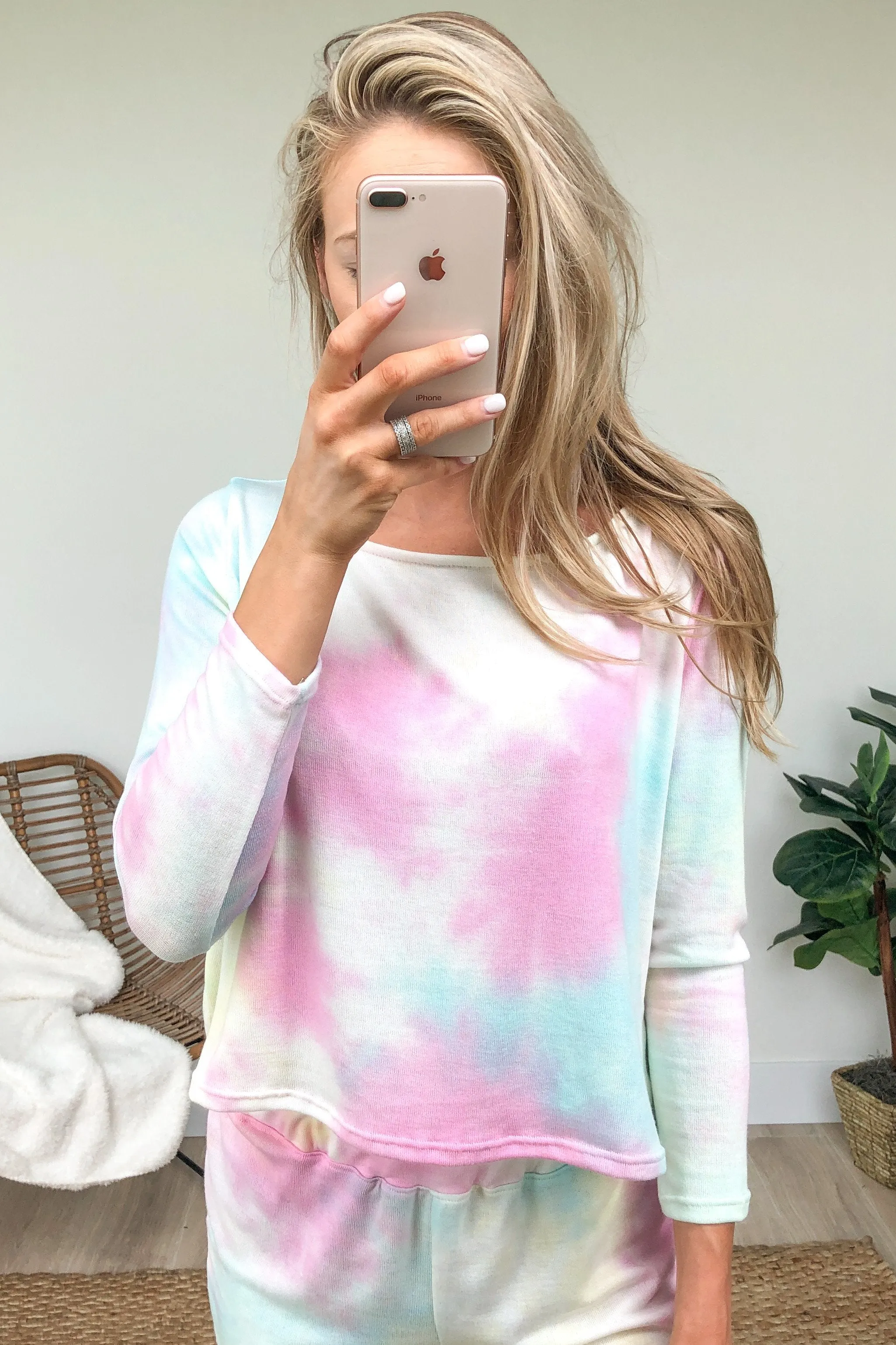 Cropped Tie Dye Long Sleeve Top- Mint, Pink, Yellow