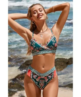 Cupshe Vintage Paisley Triangle Top & Overlap Cheeky Bikini Set