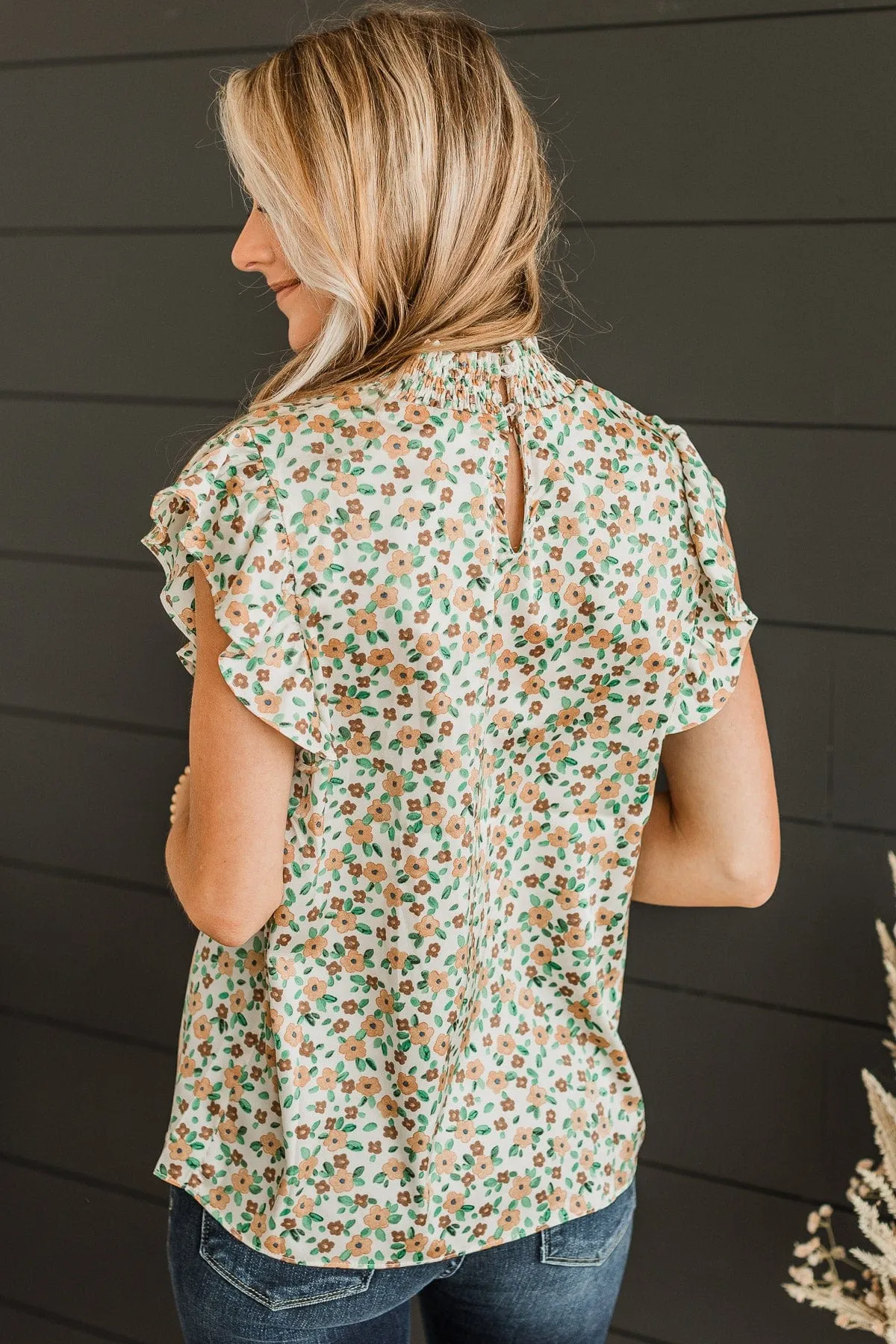 Delightful Dreams Floral Blouse- Ivory & Camel