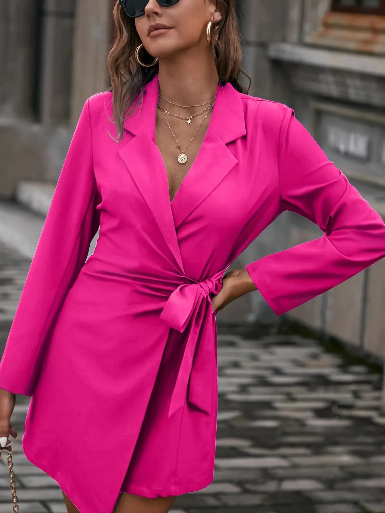 Double-breasted Waist Tie Blazer Dress Coat