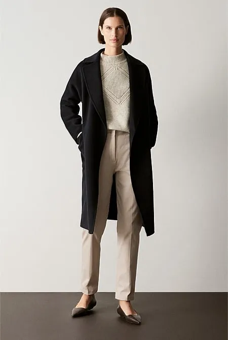 Double Faced Wool Belted Wrap Coat